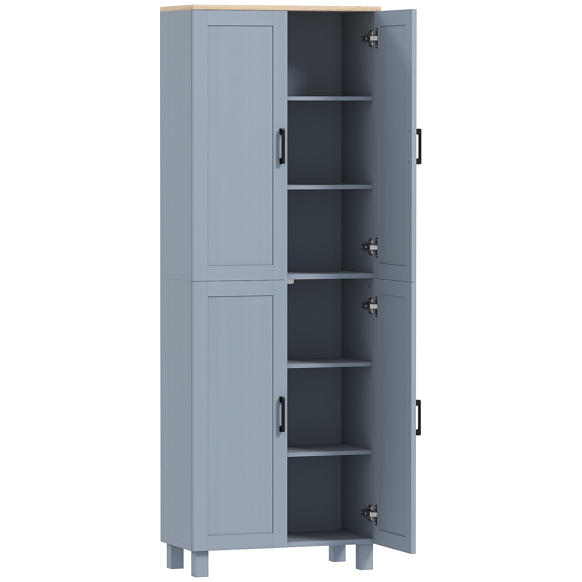 Freestanding Kitchen Cupboard, 4-Door Storage Cabinet with Adjustable Shelves, Modern Kitchen Pantry for Dining Room, 170cm, Grey Wood Effect
