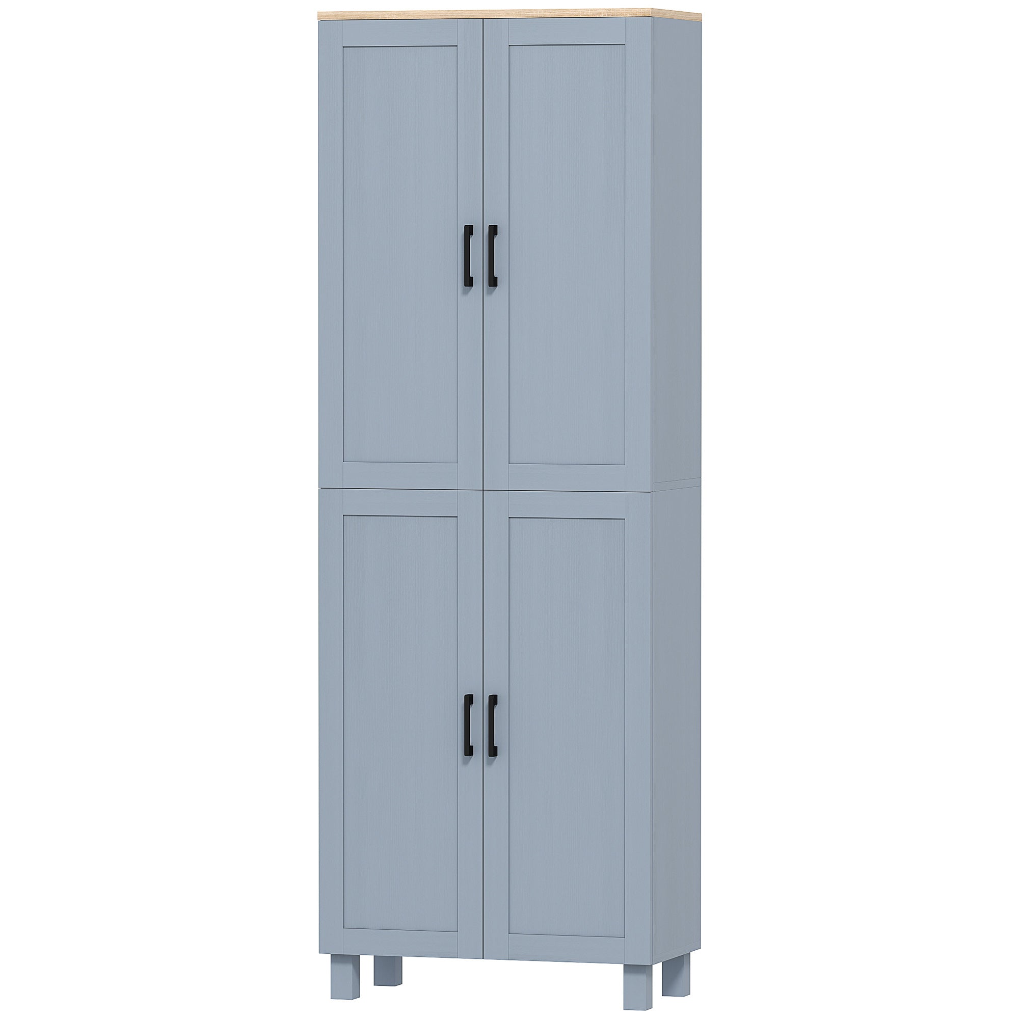 Freestanding Kitchen Cupboard, 4-Door Storage Cabinet with Adjustable Shelves, Modern Kitchen Pantry for Dining Room, 170cm, Grey Wood Effect