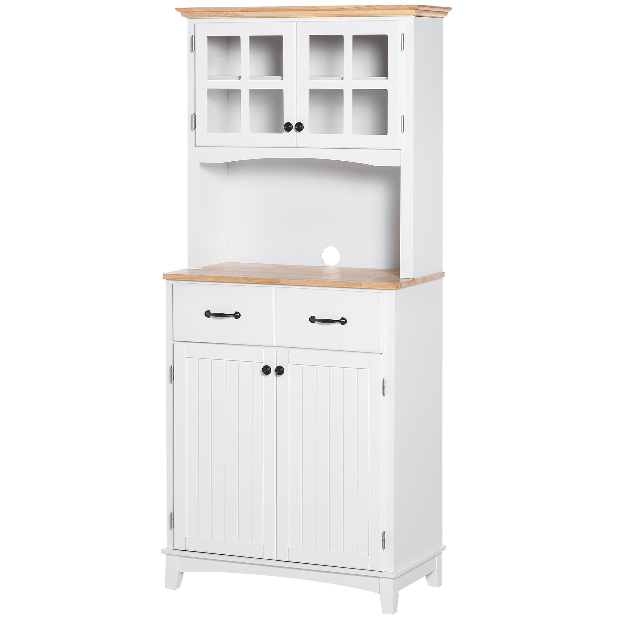 HOMCOM 29.1" Traditional Freestanding Kitchen Pantry Cabinet with Framed Door and Louvered Cabinet, Kitchen Buffet and Hutch Wooden Storage Sideboard with Microwave Counter, White