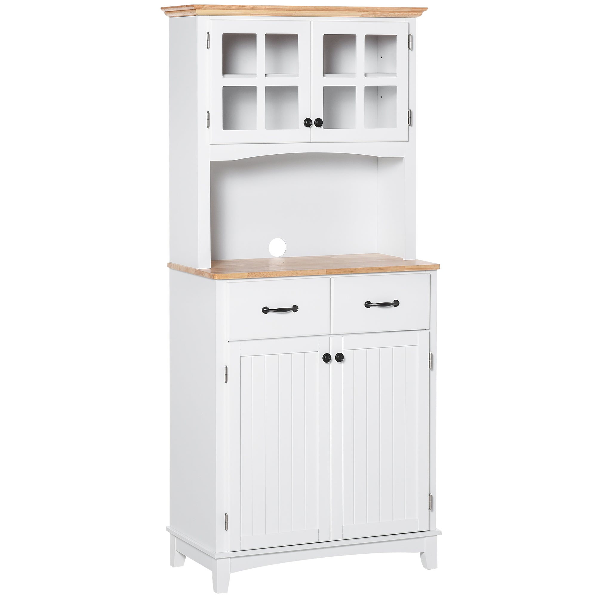 HOMCOM 29.1" Traditional Freestanding Kitchen Pantry Cabinet with Framed Door and Louvered Cabinet, Kitchen Buffet and Hutch Wooden Storage Sideboard with Microwave Counter, White