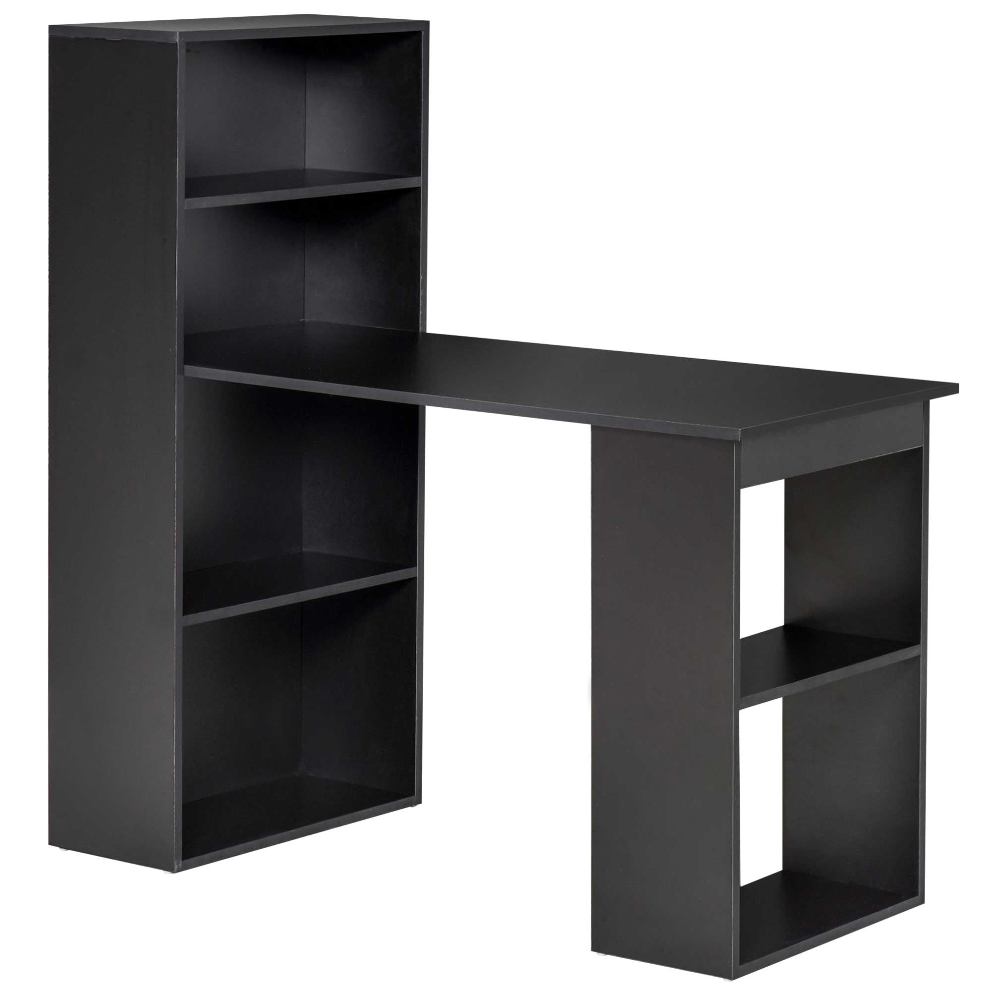 HOMCOM Modern Computer Desk with Storage Shelves, Writing Table Workstation with Bookshelf for Home Office, Black