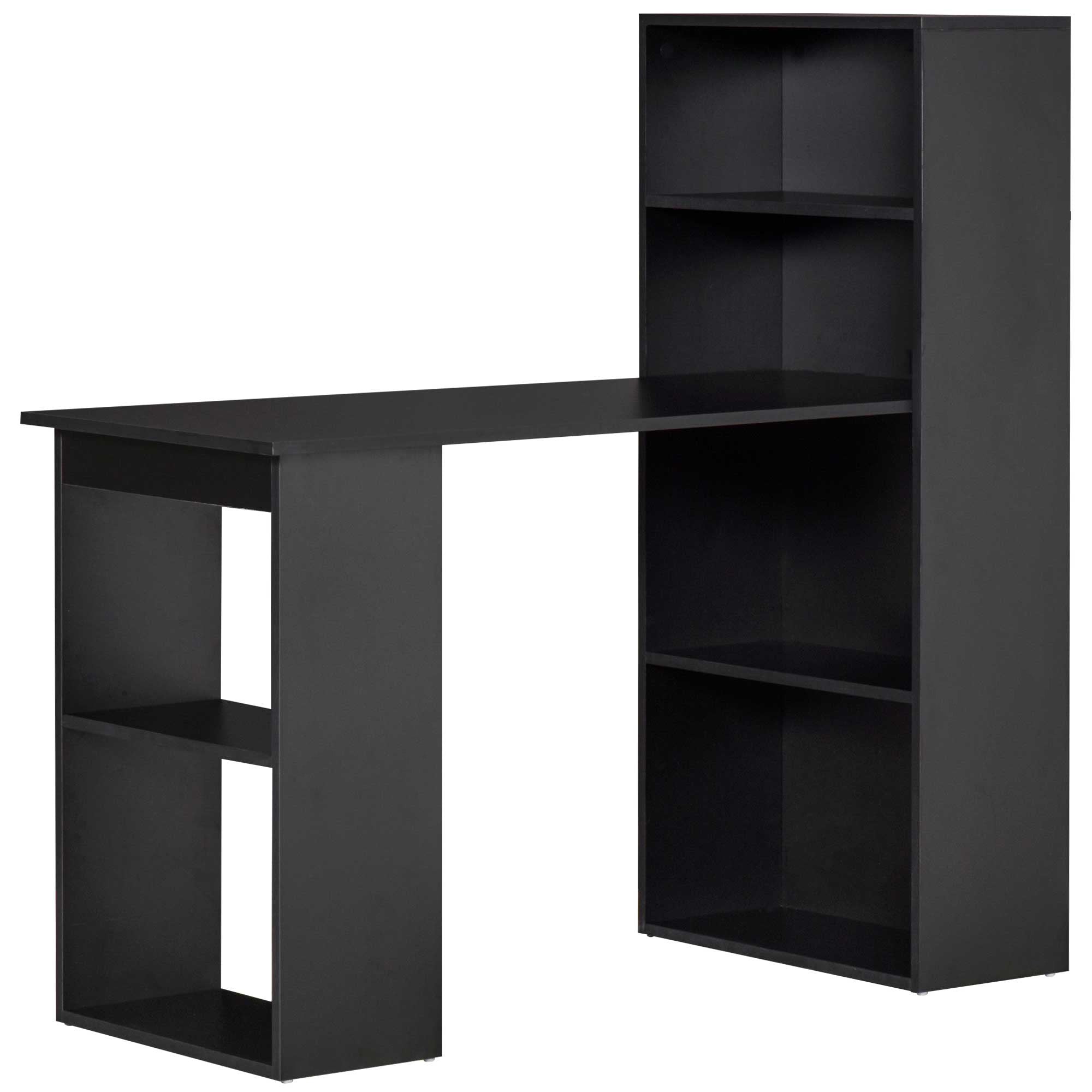 HOMCOM Modern Computer Desk with Storage Shelves, Writing Table Workstation with Bookshelf for Home Office, Black