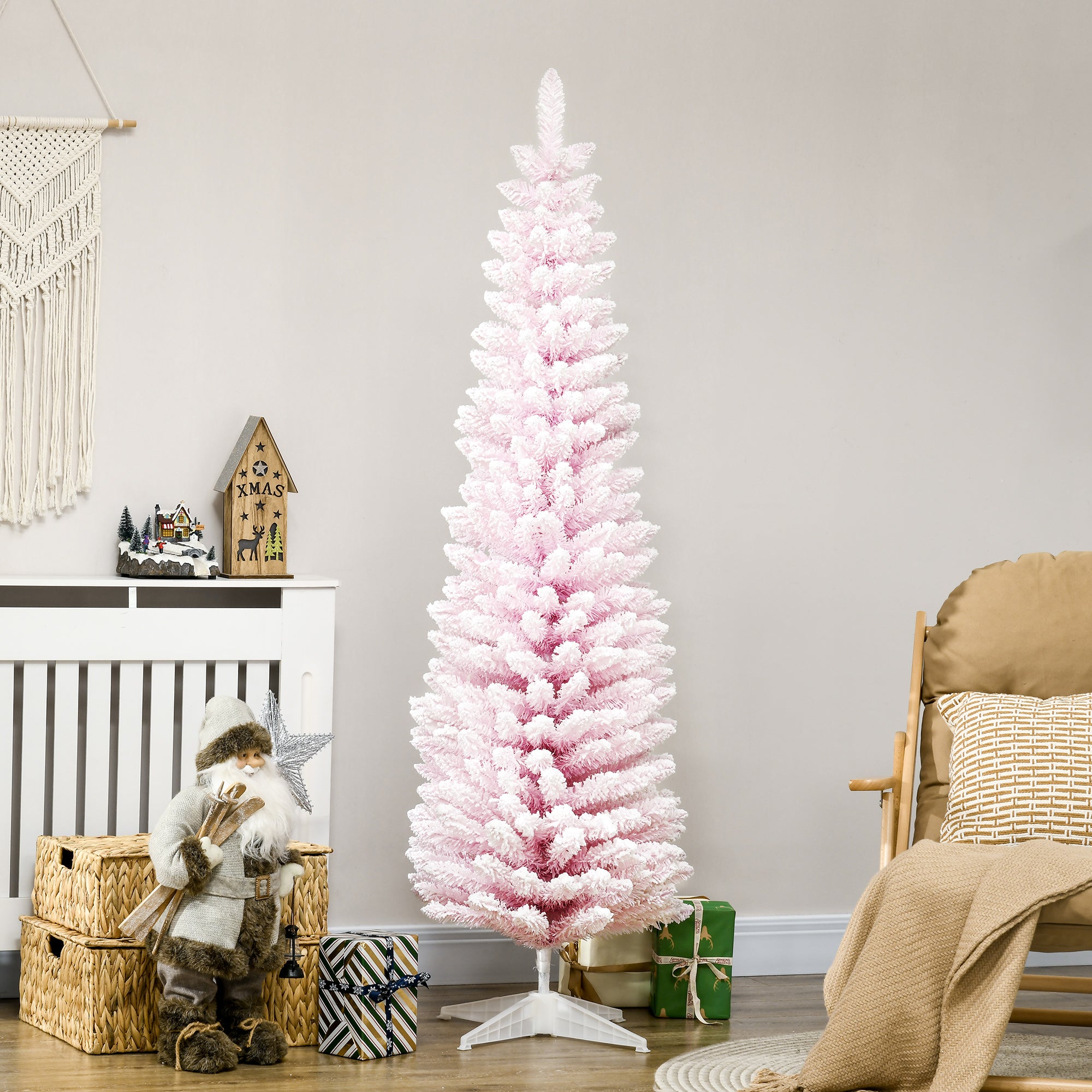 6' Unlit Snow Flocked Slim Christmas Tree Pink