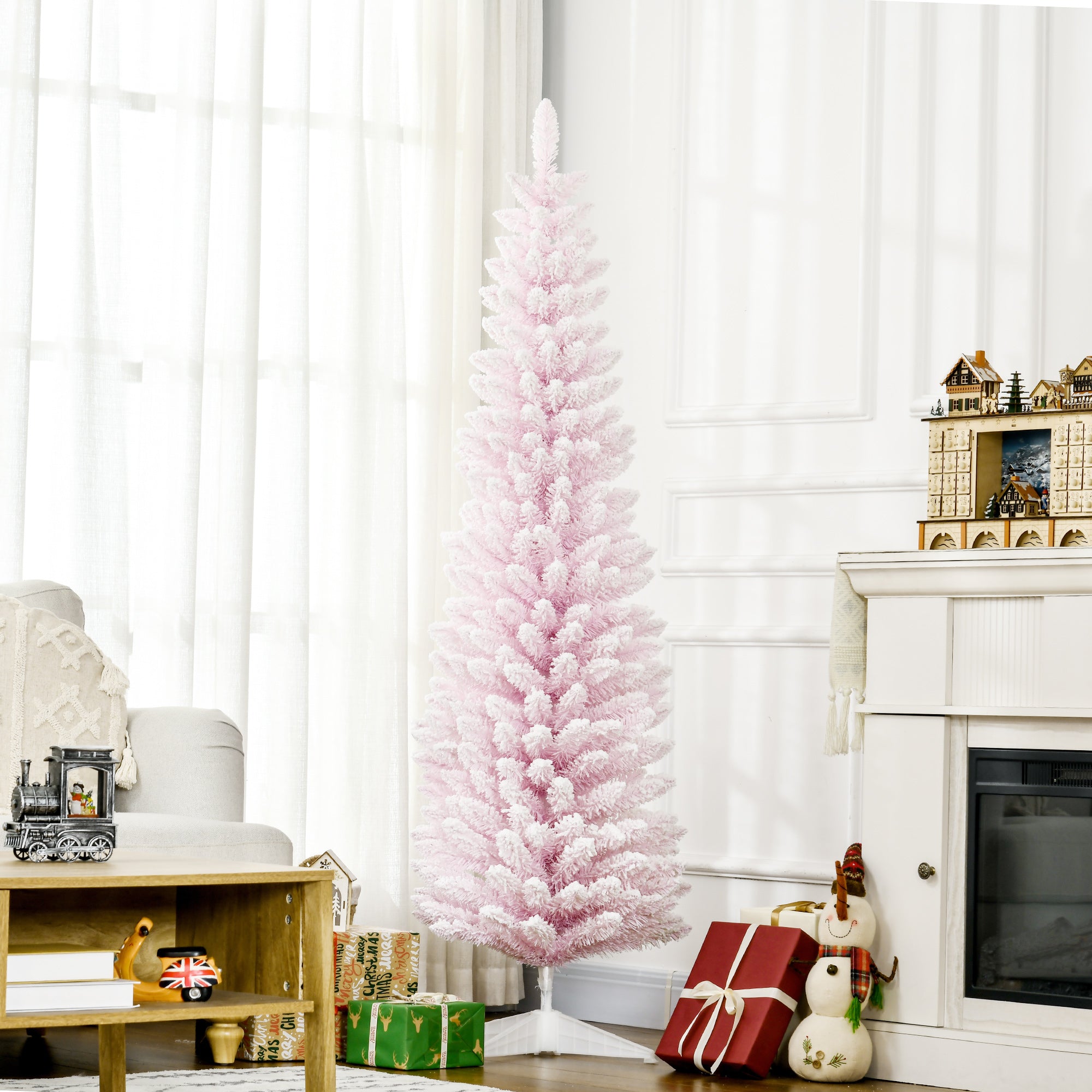 6' Unlit Snow Flocked Slim Christmas Tree Pink