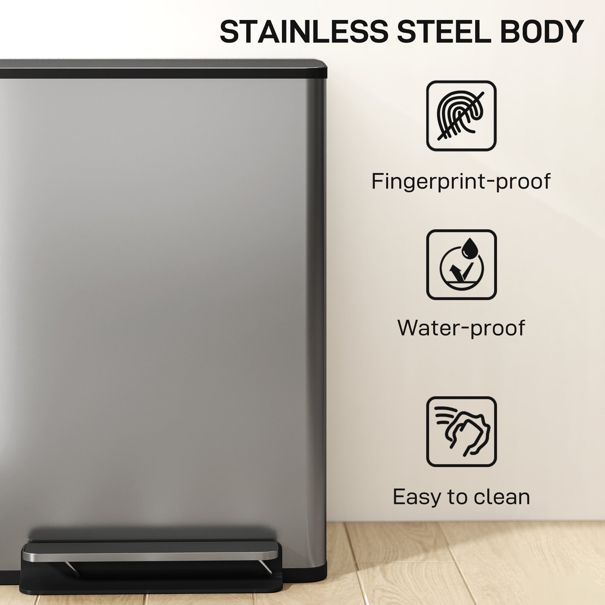 13.2 Gallon/50 L Garbage Can, Fingerprint-proof Stainless Steel Kitchen Trash Can with Soft-close Lid, Removable Inner Bucket, Odour Filter, Garbage Bin for Home, Silver