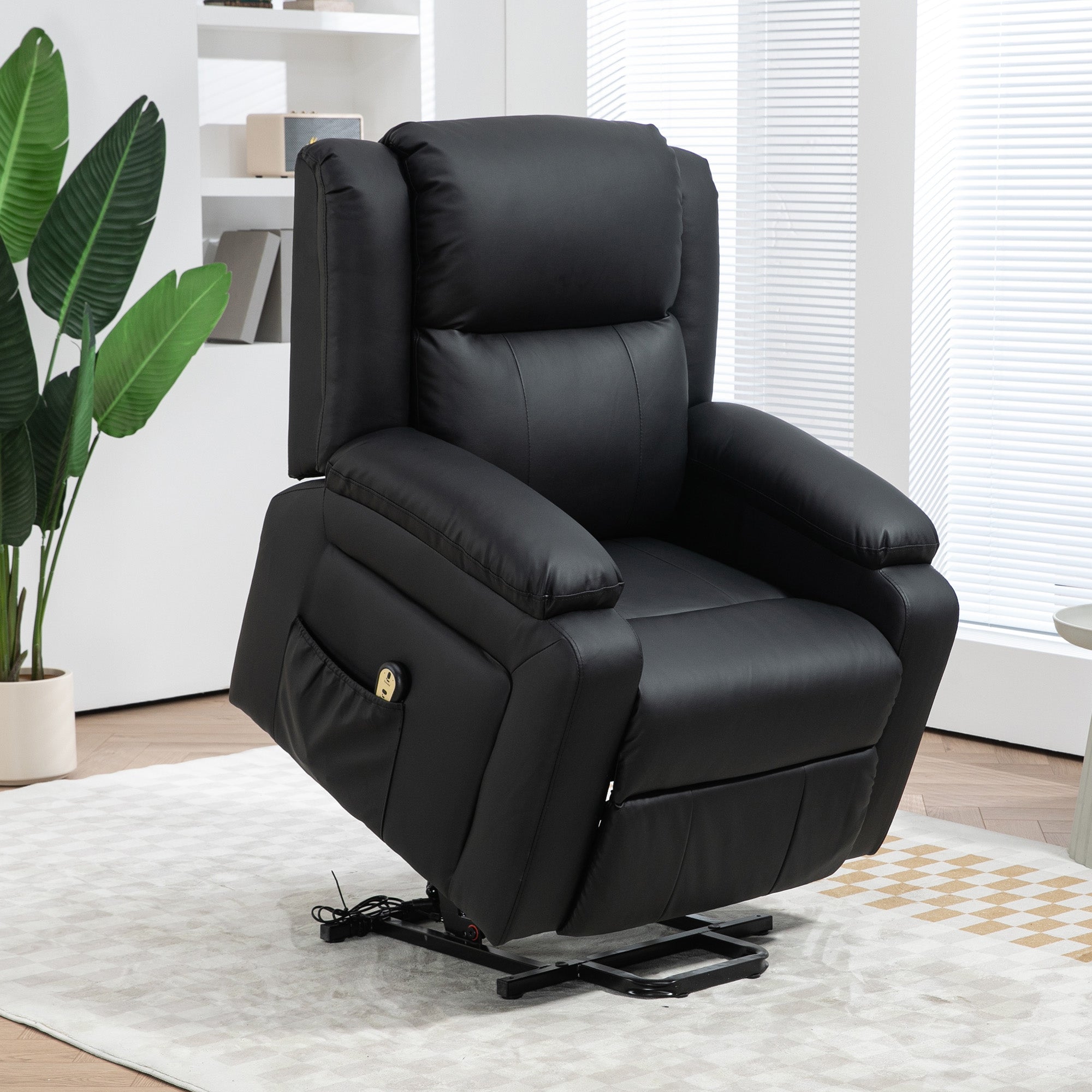 HOMCOM Power Lift Chair, PU Leather Upholstered Electric Recliner Chair for Seniors with Quick Assembly, Remote Control, Side Pockets, Black