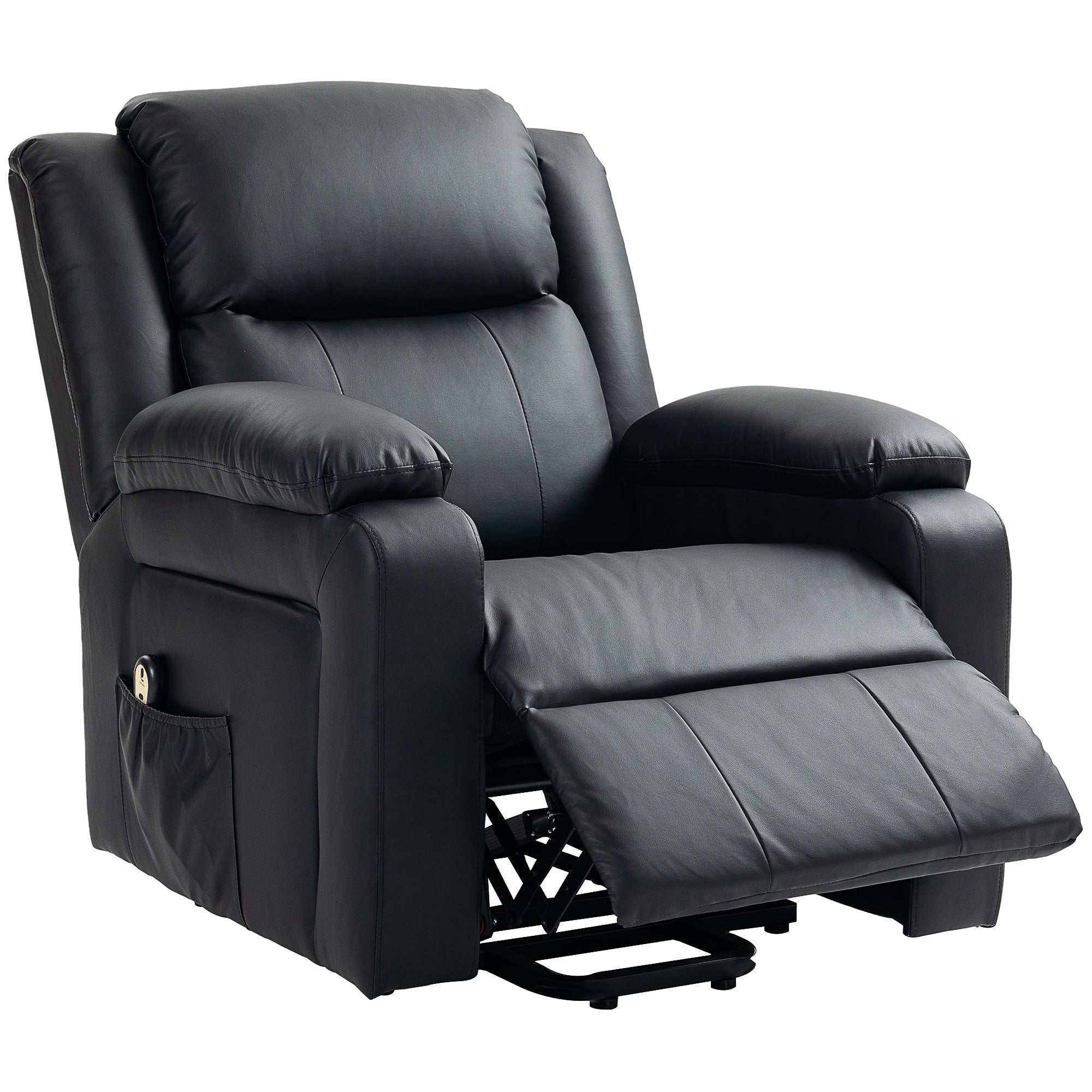 HOMCOM Power Lift Chair, PU Leather Upholstered Electric Recliner Chair for Seniors with Quick Assembly, Remote Control, Side Pockets, Black