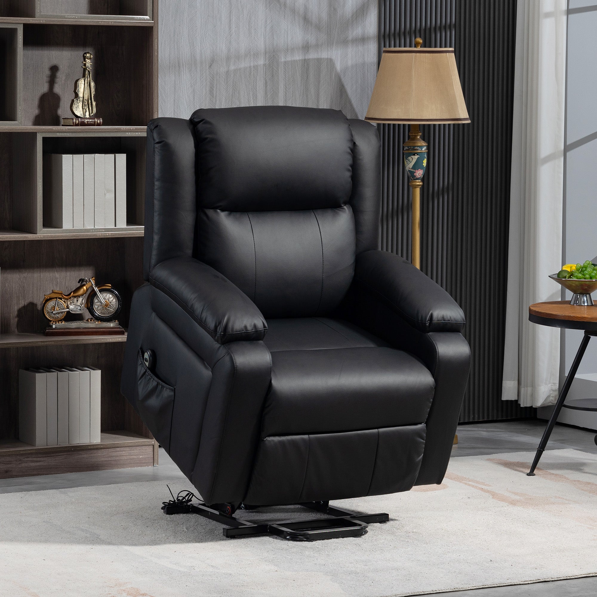 HOMCOM Power Lift Chair, PU Leather Upholstered Electric Recliner Chair for Seniors with Quick Assembly, Remote Control, Side Pockets, Black