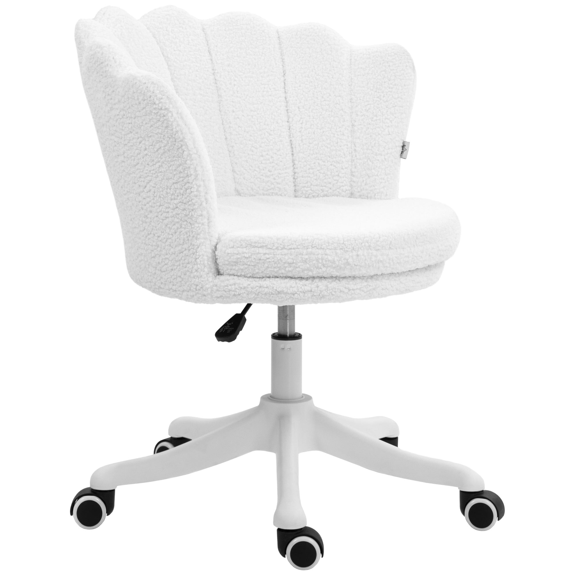 HOMCOM Mid Back Berber Fleece Office Chair, Adjustable Height Study Chair, Vanity Chair with Swivel Wheels for Living Room, Study, White