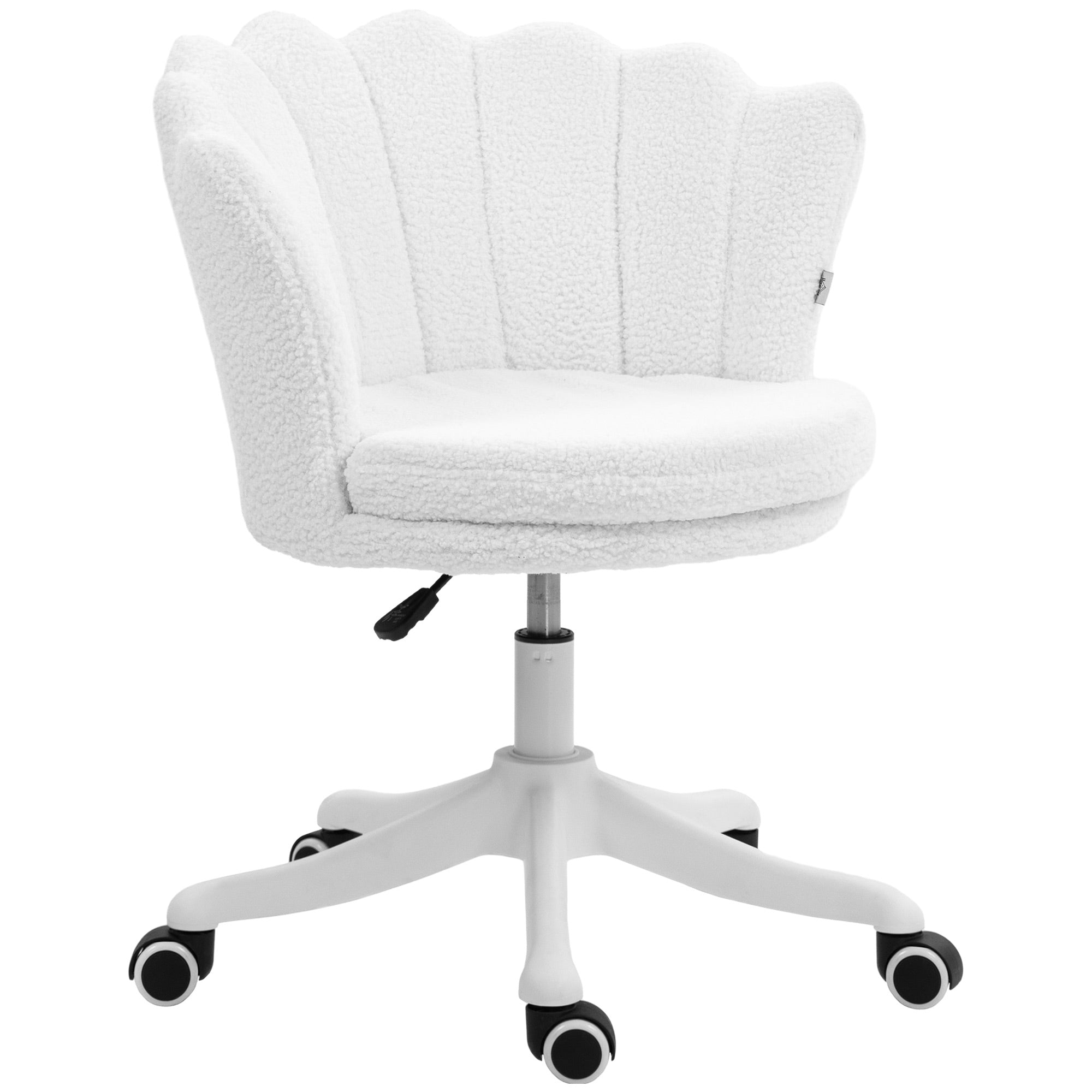 HOMCOM Mid Back Berber Fleece Office Chair, Adjustable Height Study Chair, Vanity Chair with Swivel Wheels for Living Room, Study, White