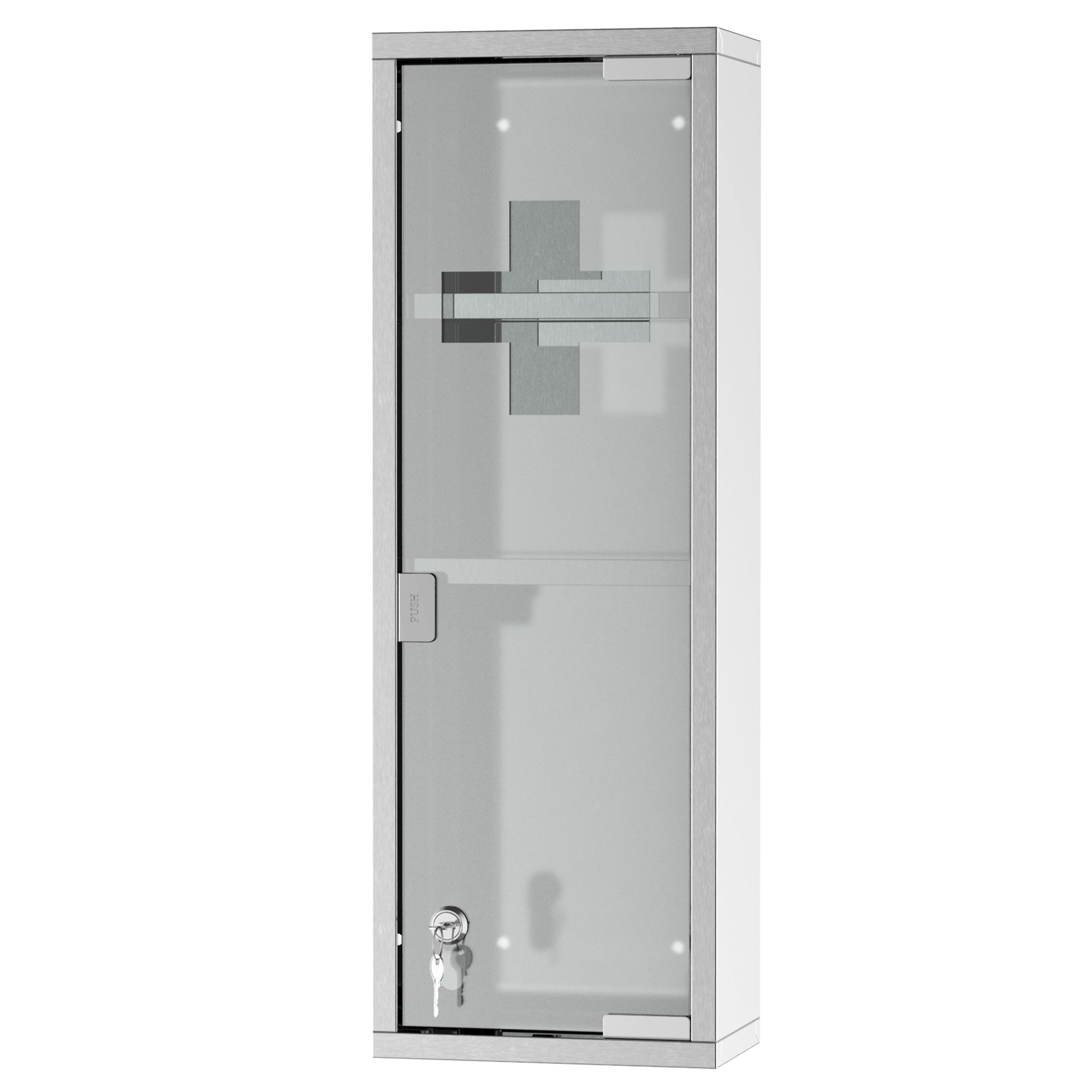 kleankin Wall Mount Medicine Cabinet, Bathroom Cabinet with 3 Tier Shelves, Stainless Steel Frame and Glass Door, Lockable with 2 Keys, Silver, 8" x 23"