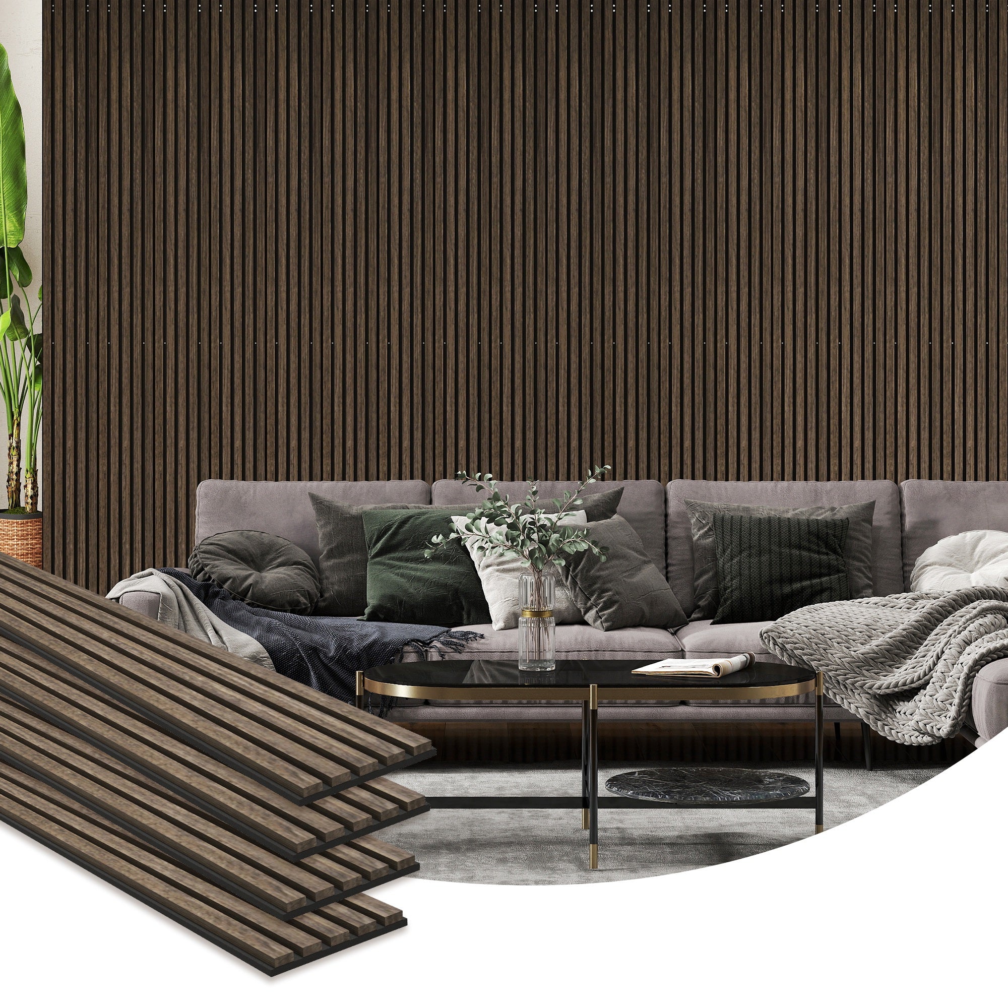 3D Faux Wood Acoustic Panels - Soundproof Slat Wall, Walnut | HOMCOM