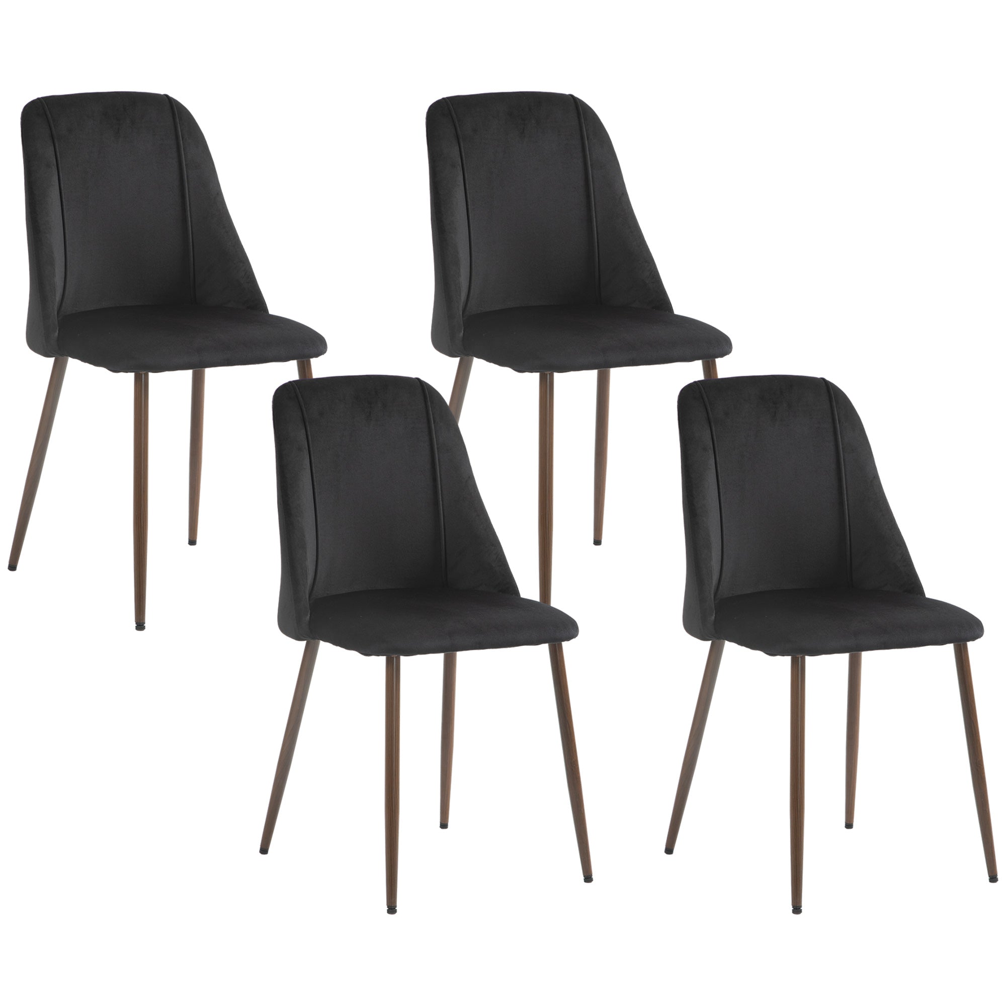 HOMCOM Dining Chairs Set of 4, Modern Kitchen Chairs with Velvet-touch Upholstery, Curved Back and Wood-grain Steel Legs, Accent Chairs for Living Room, Bedroom, Black