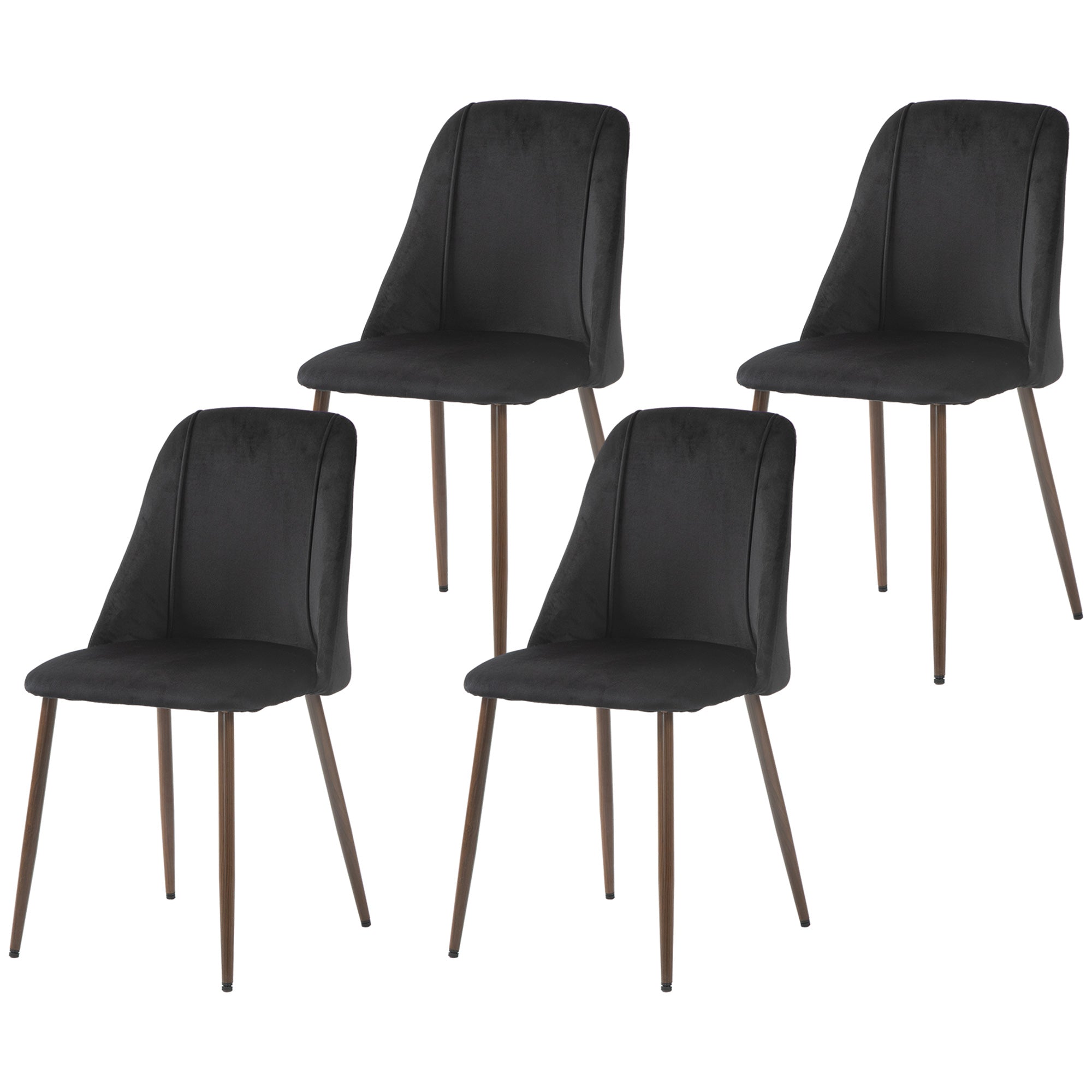 HOMCOM Dining Chairs Set of 4, Modern Kitchen Chairs with Velvet-touch Upholstery, Curved Back and Wood-grain Steel Legs, Accent Chairs for Living Room, Bedroom, Black