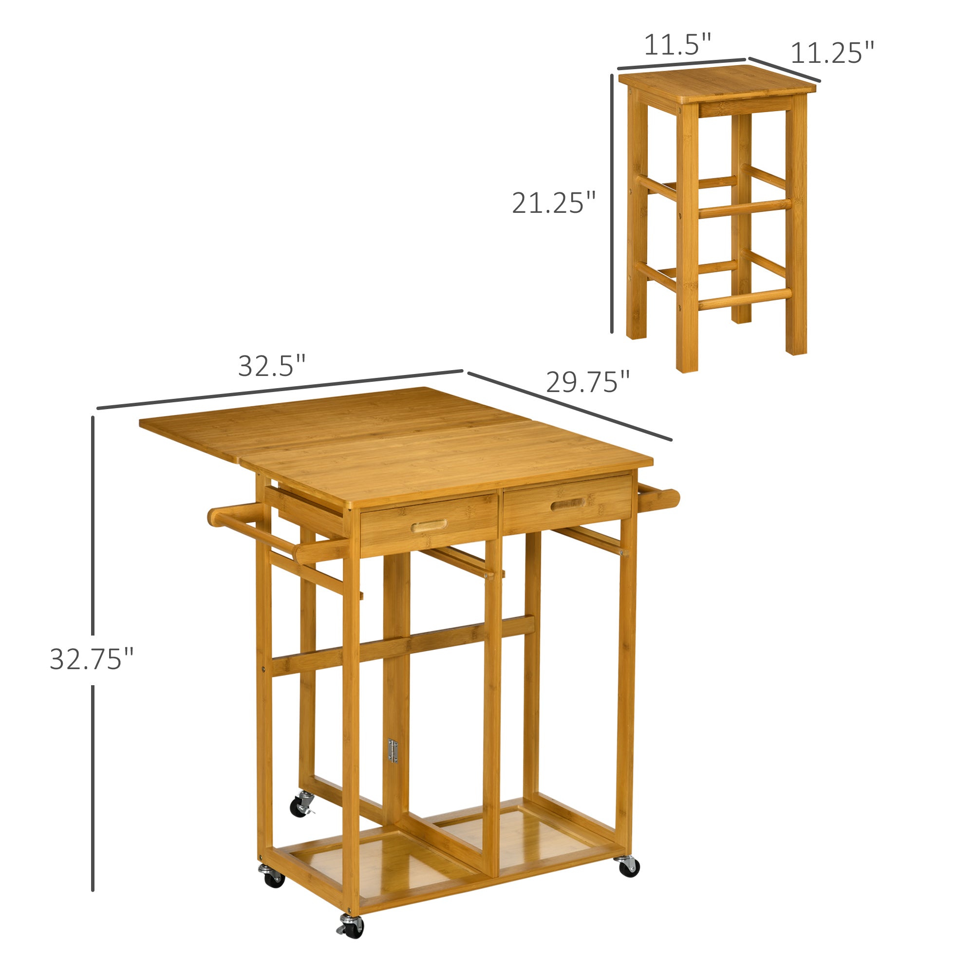 Breakfast Cart Table and Chair Set Kitchen Island with Seating