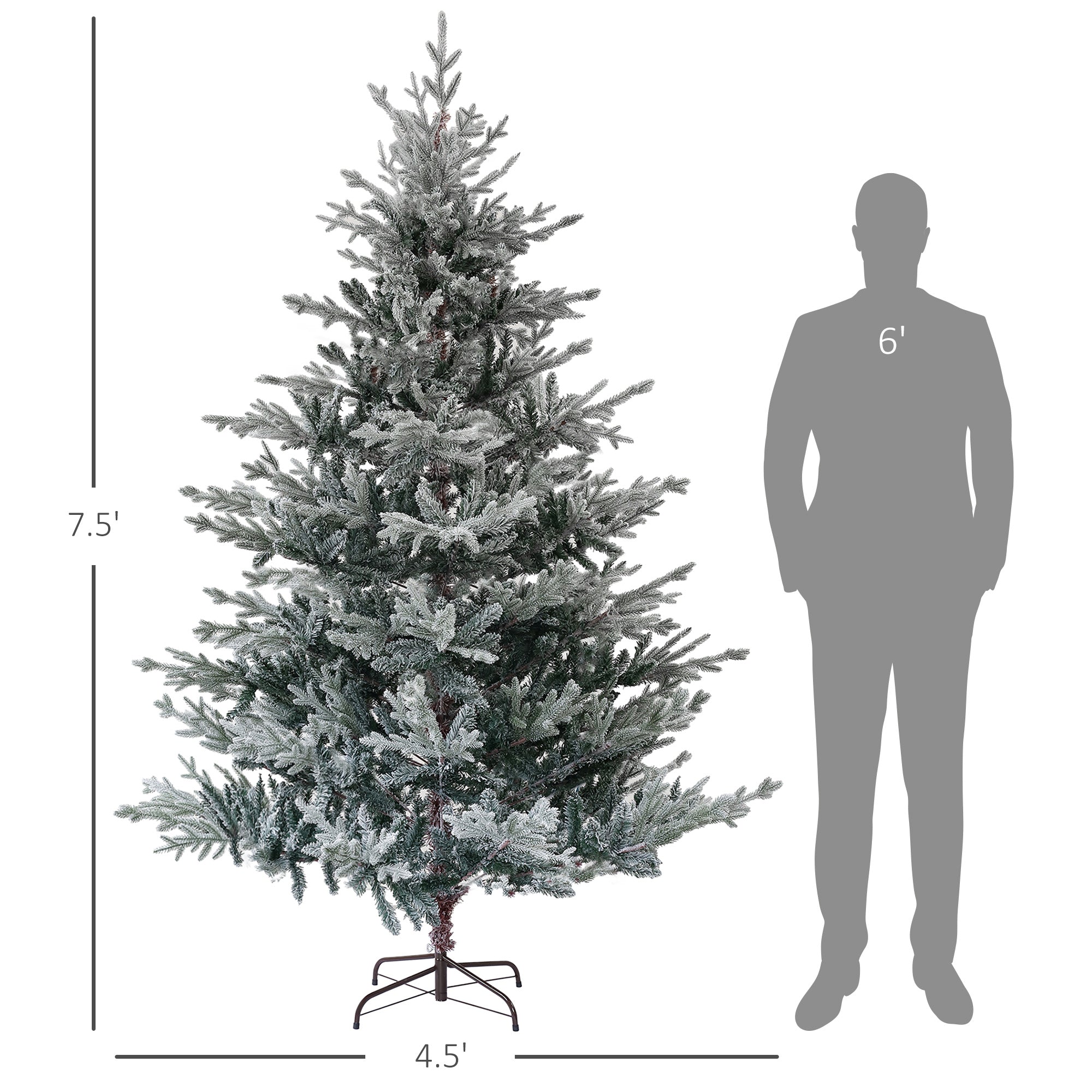 7.5 Foot Artificial Nordic Pine Christmas Tree with Snow, Easy Assembly, Hinged Xmas Tree for Home Office Holiday