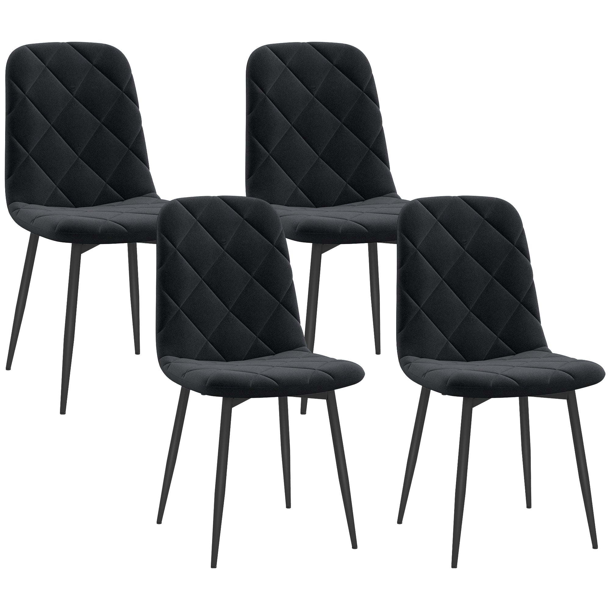 HOMCOM Dining Chairs Set of 4, Upholstered Kitchen Chair with Metal Legs, Modern Dining Room Chairs for Kitchen, Black