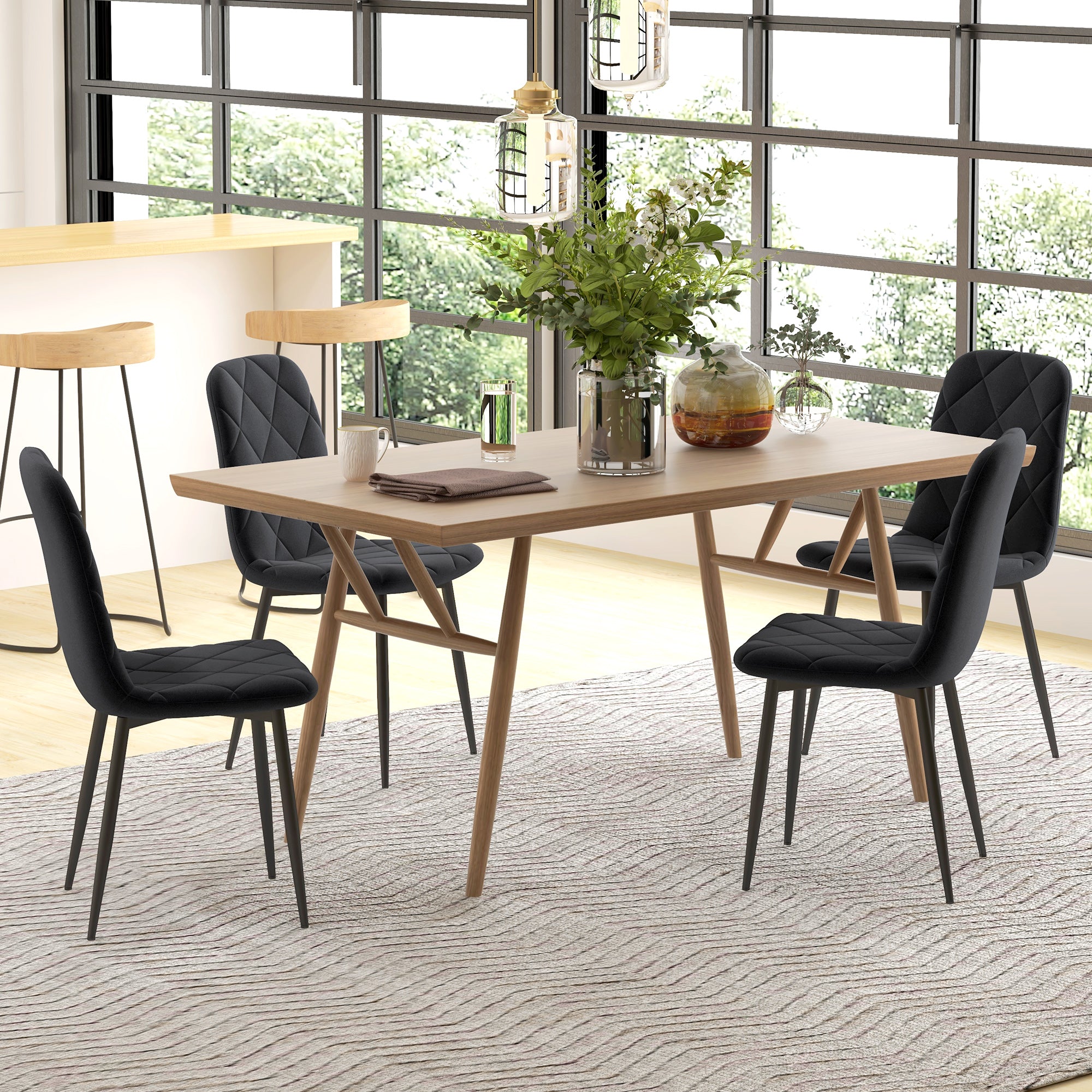 Set of Upholstered Dining Chairs with Metal Legs Modern Kitchen Chai