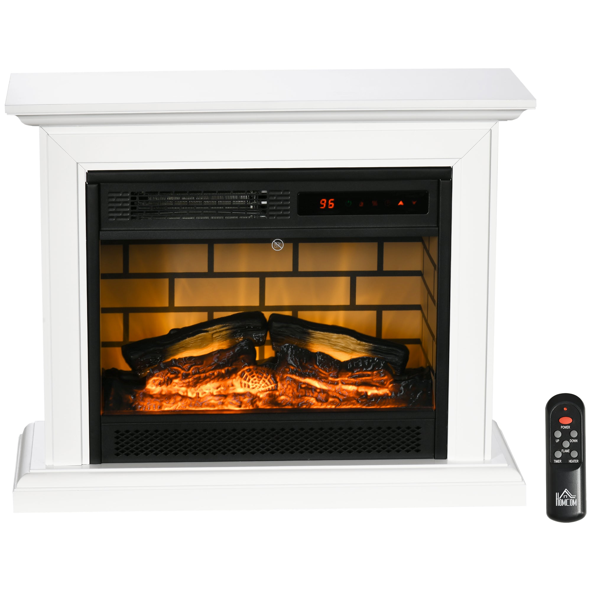 31" Electric Fireplace with Dimmable Flame Effect and Mantel, Freestanding Space Heater with Log Hearth and Remote Control, 1400W, White