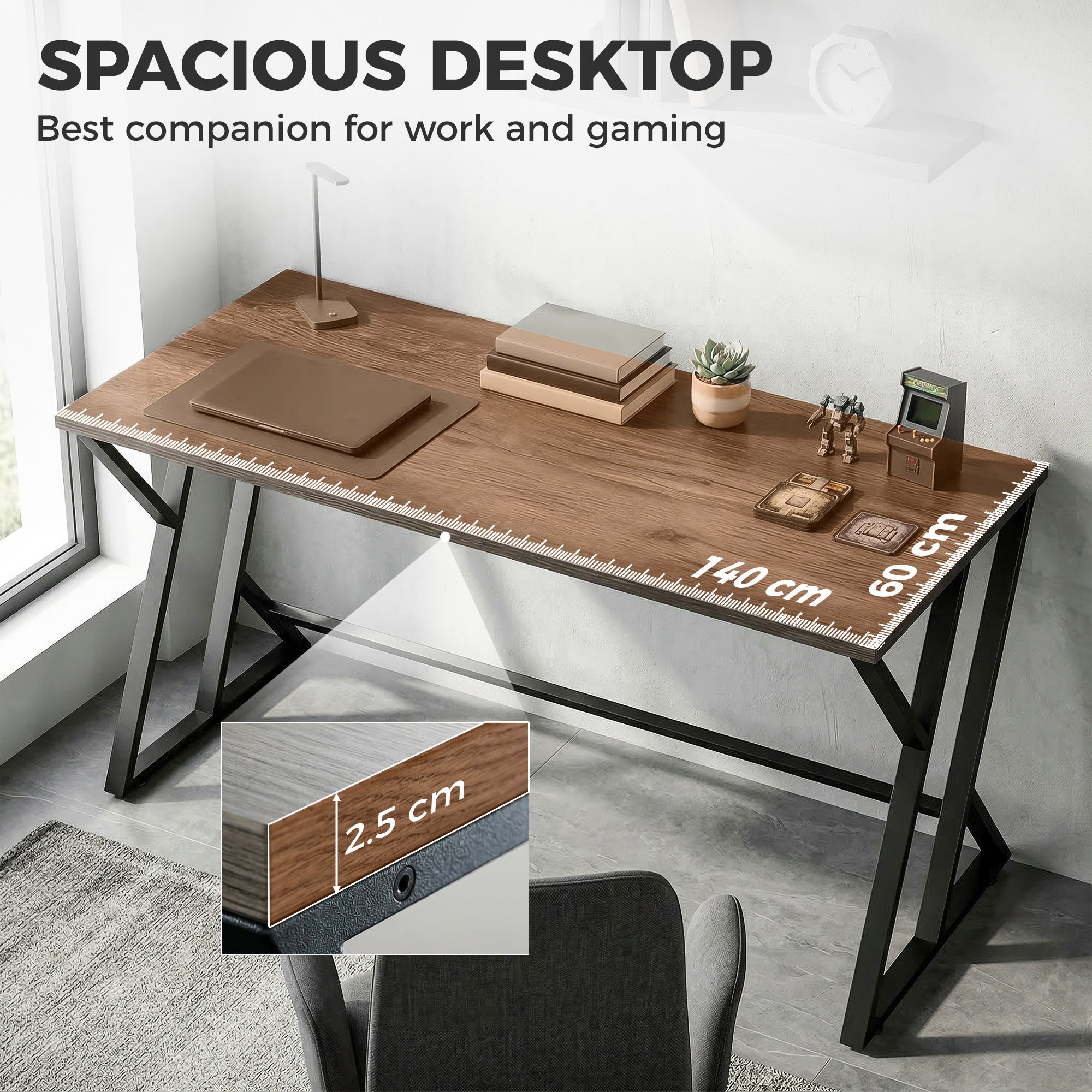 55 Inch Computer Desk, Industrial Writing Desk with Z-Shaped Metal Leg, Study Table for Home Office, Bedroom, Small Spaces, Distressed Gray