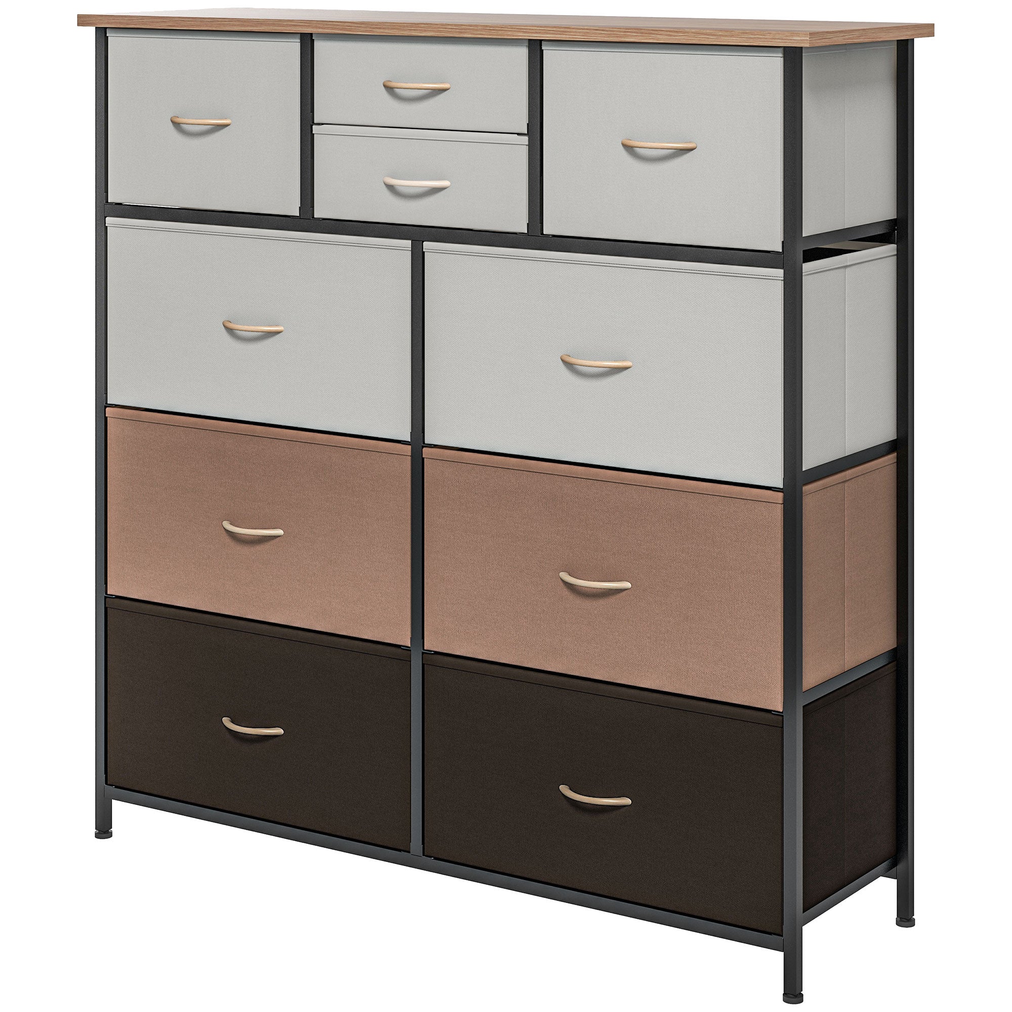HOMCOM Chest of Drawers for Bedroom, Fabric Dresser, 10 Drawer Storage Organizer Unit with Foldable Drawers and Steel Frame, Multicolour