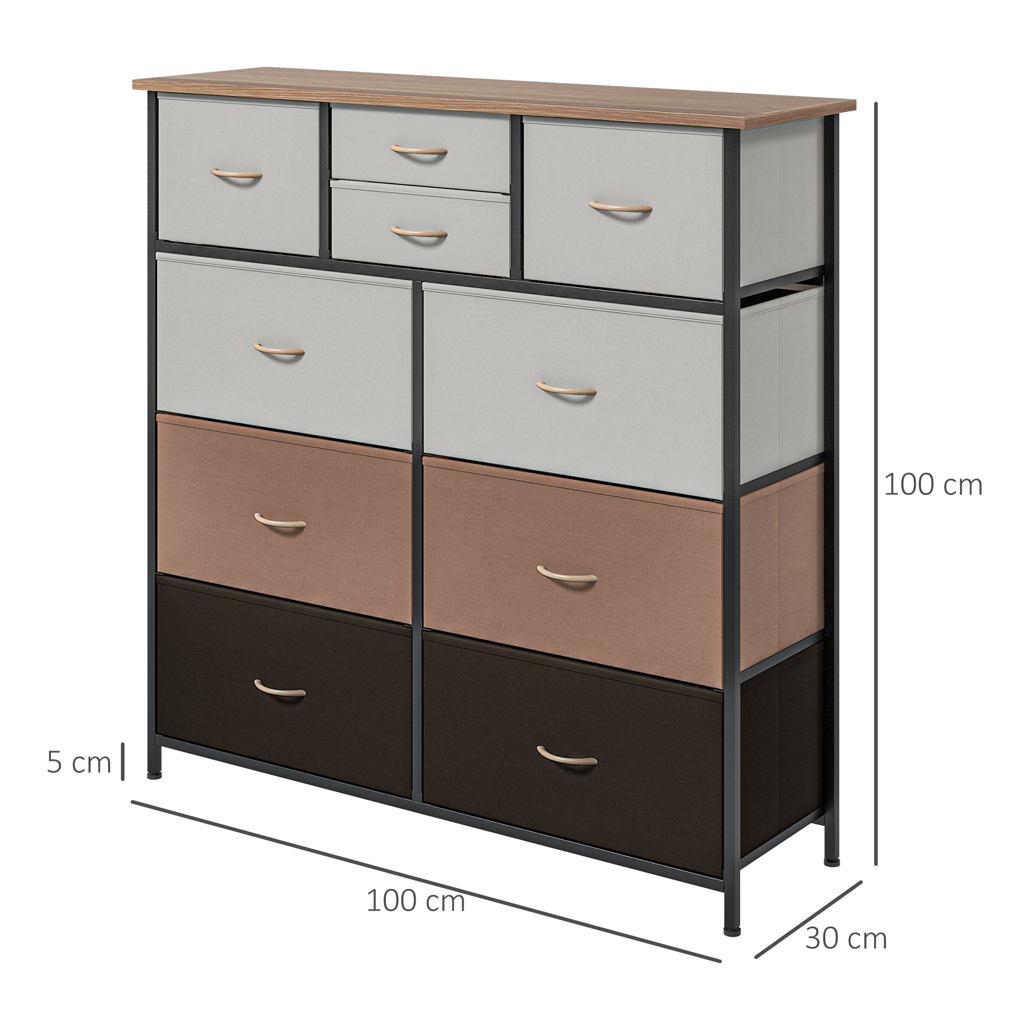 Chest of Drawers for Bedroom, Fabric Dresser, 10 Drawer Storage Organizer Unit with Foldable Drawers and Steel Frame, Multicolour