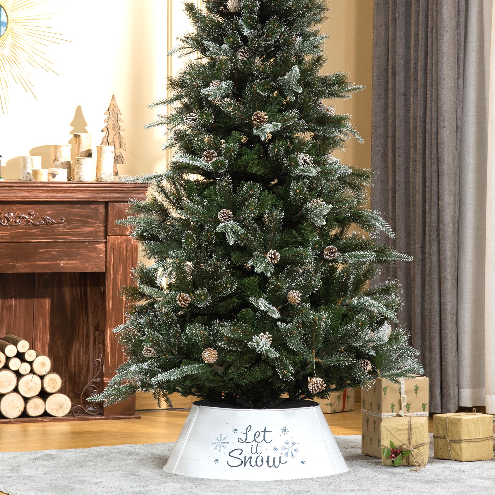 HOMCOM Metal Christmas Tree Collar, 26 Inch Christmas Tree Ring, Xmas Tree Skirt for Artificial Christmas Tree Decoration, White