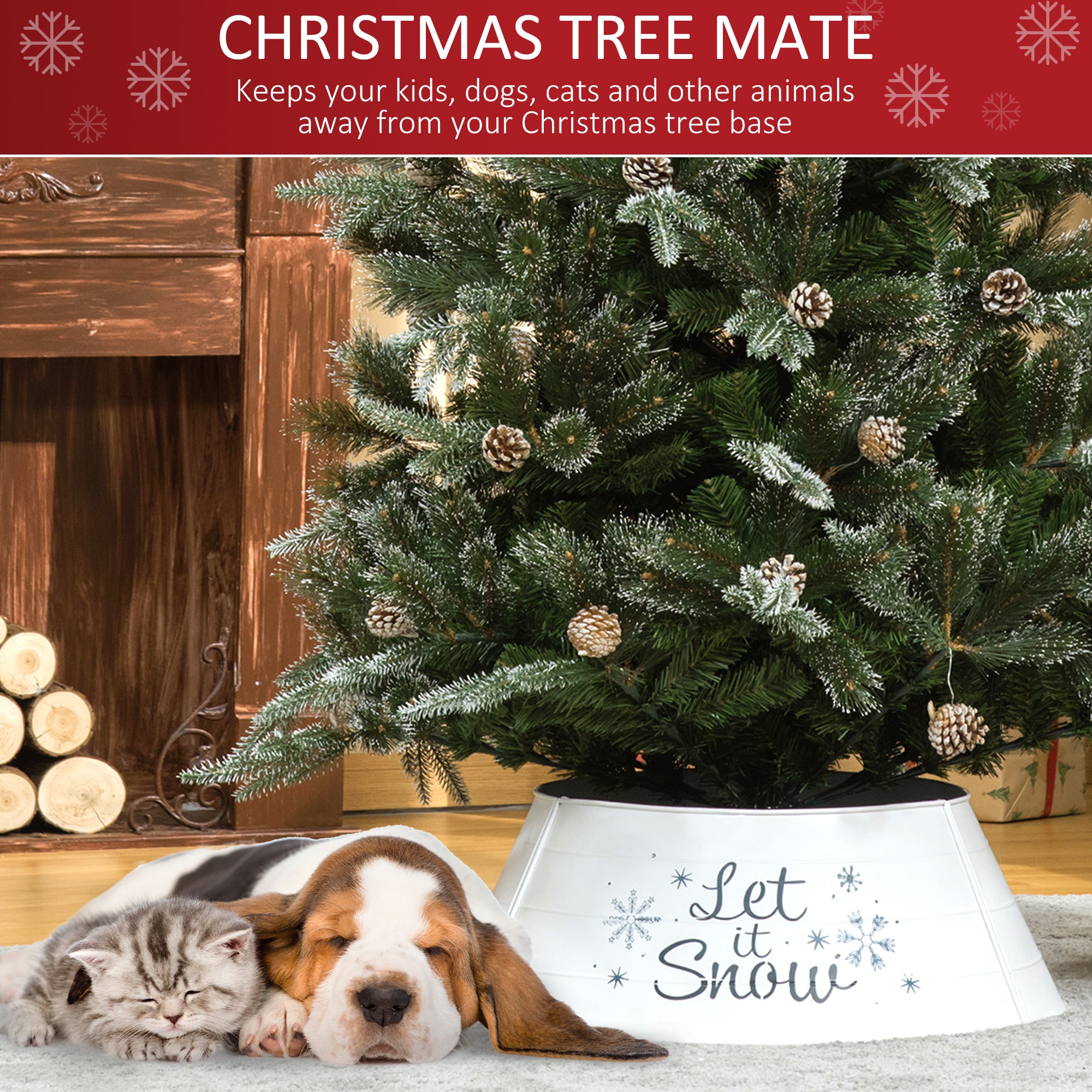 HOMCOM Metal Christmas Tree Collar, 26 Inch Christmas Tree Ring, Xmas Tree Skirt for Artificial Christmas Tree Decoration, White