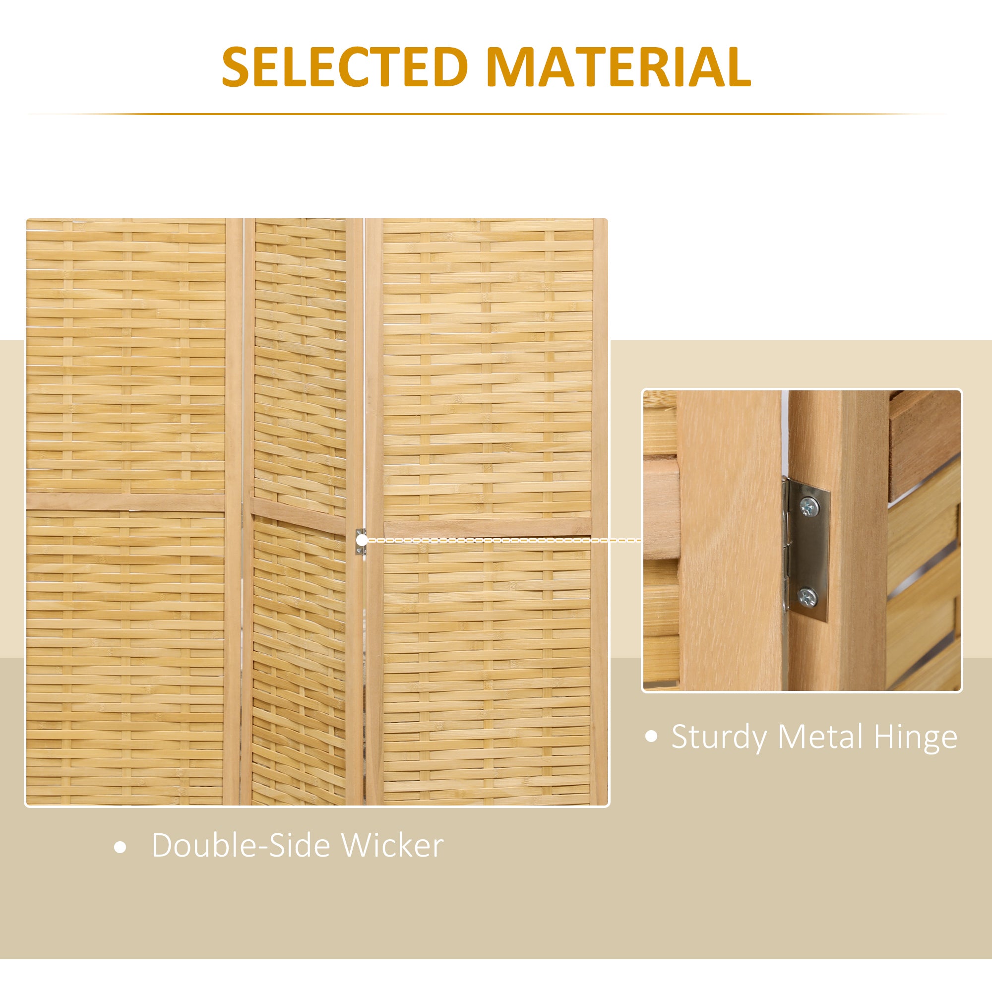 Hand Woven Room Divider 4 Panel Bamboo Folding Privacy Screen for Home Office 47.25"x67"