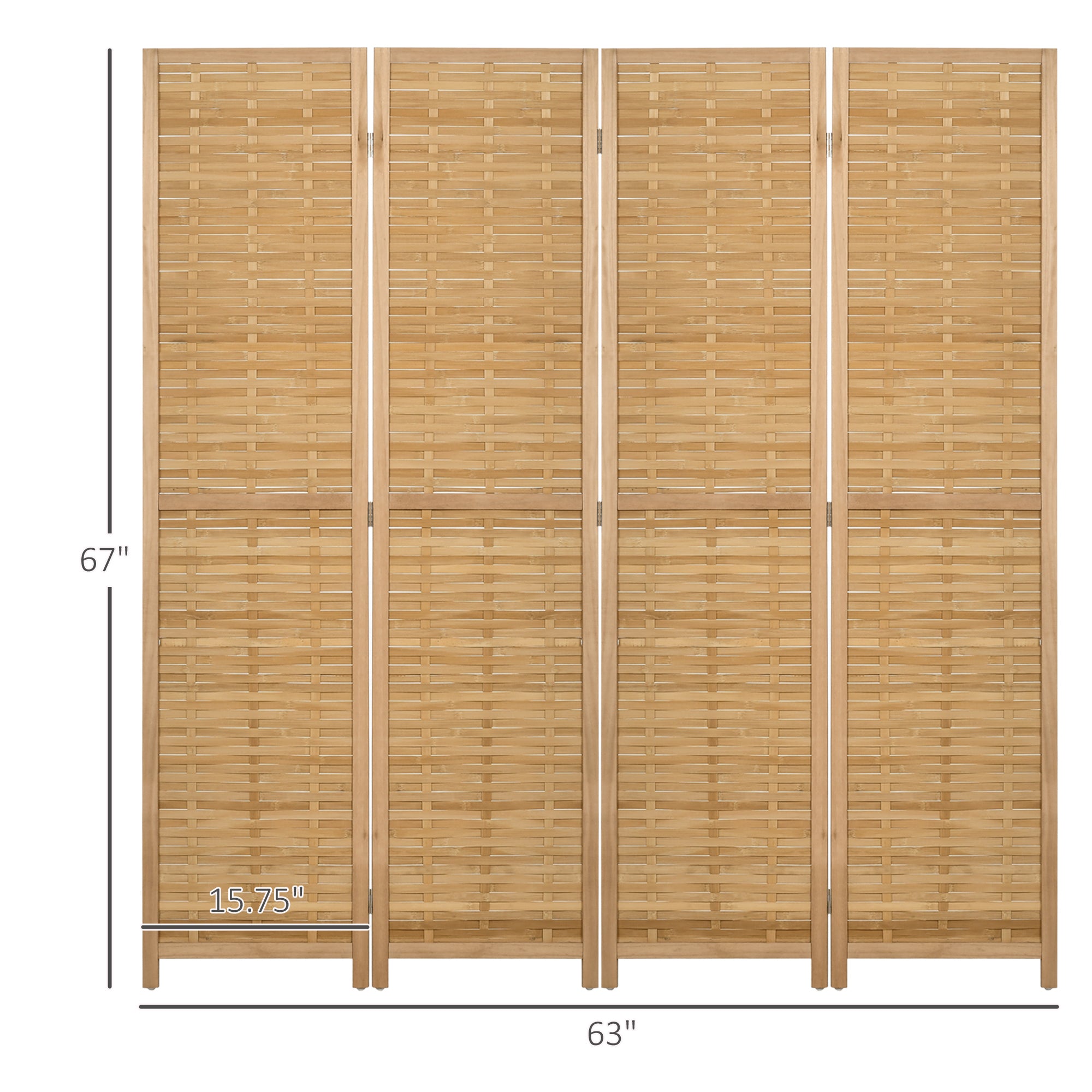 Hand Woven Room Divider 4 Panel Bamboo Folding Privacy Screen for Home Office 47.25"x67"