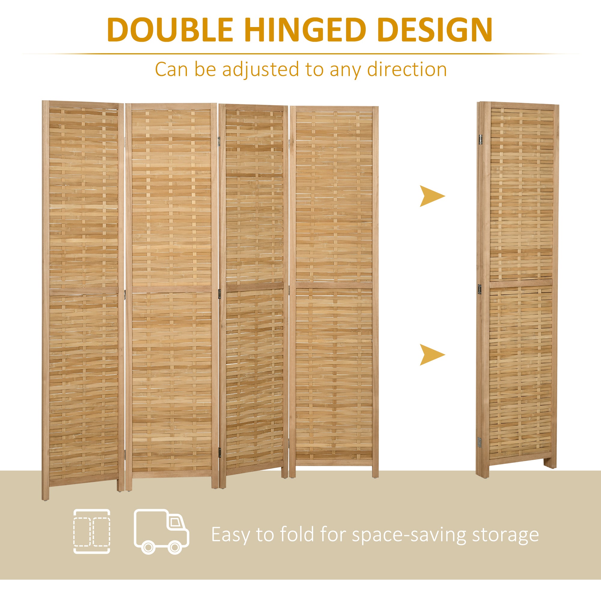 Hand Woven Room Divider 4 Panel Bamboo Folding Privacy Screen for Home Office 47.25"x67"