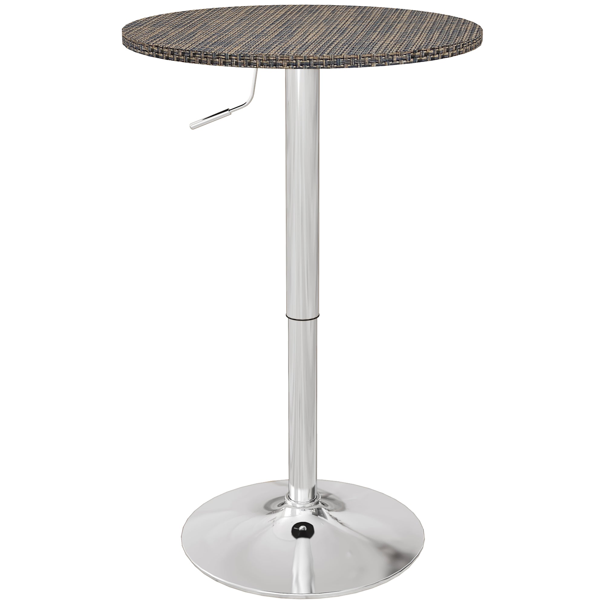 HOMCOM Round Bar Table for 2, Adjustable Pub Table with PE Rattan Top and Steel Base, Modern Bistro Table for Home Bar, Small Dining Room, Brown