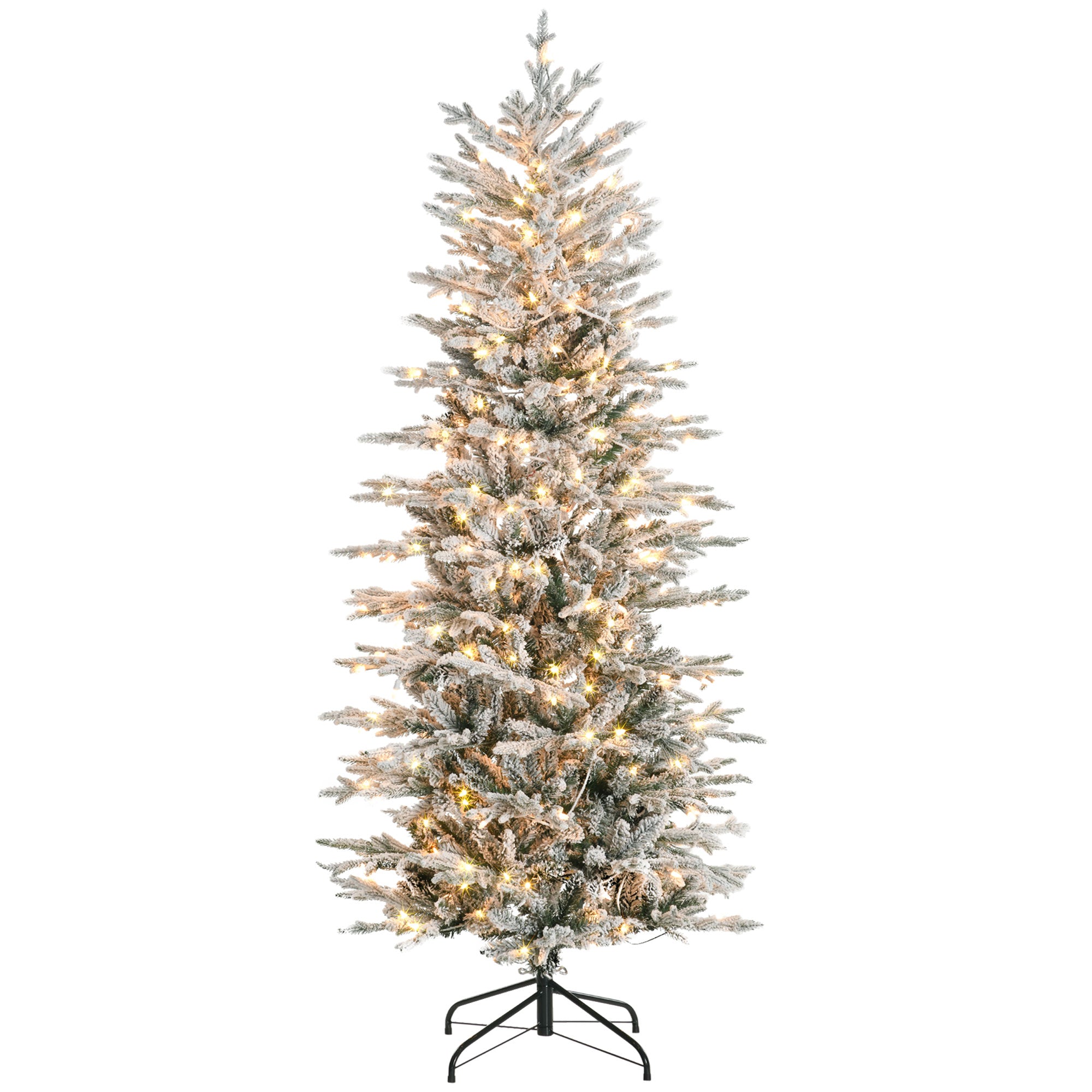 6ft Tall Prelit Arctic Fir Artificial Christmas Tree Xmas Tree with 636 Snow Flocked Branches, 250 Warm White UL Listed Clear Lights, Auto Open, Extra Bulb