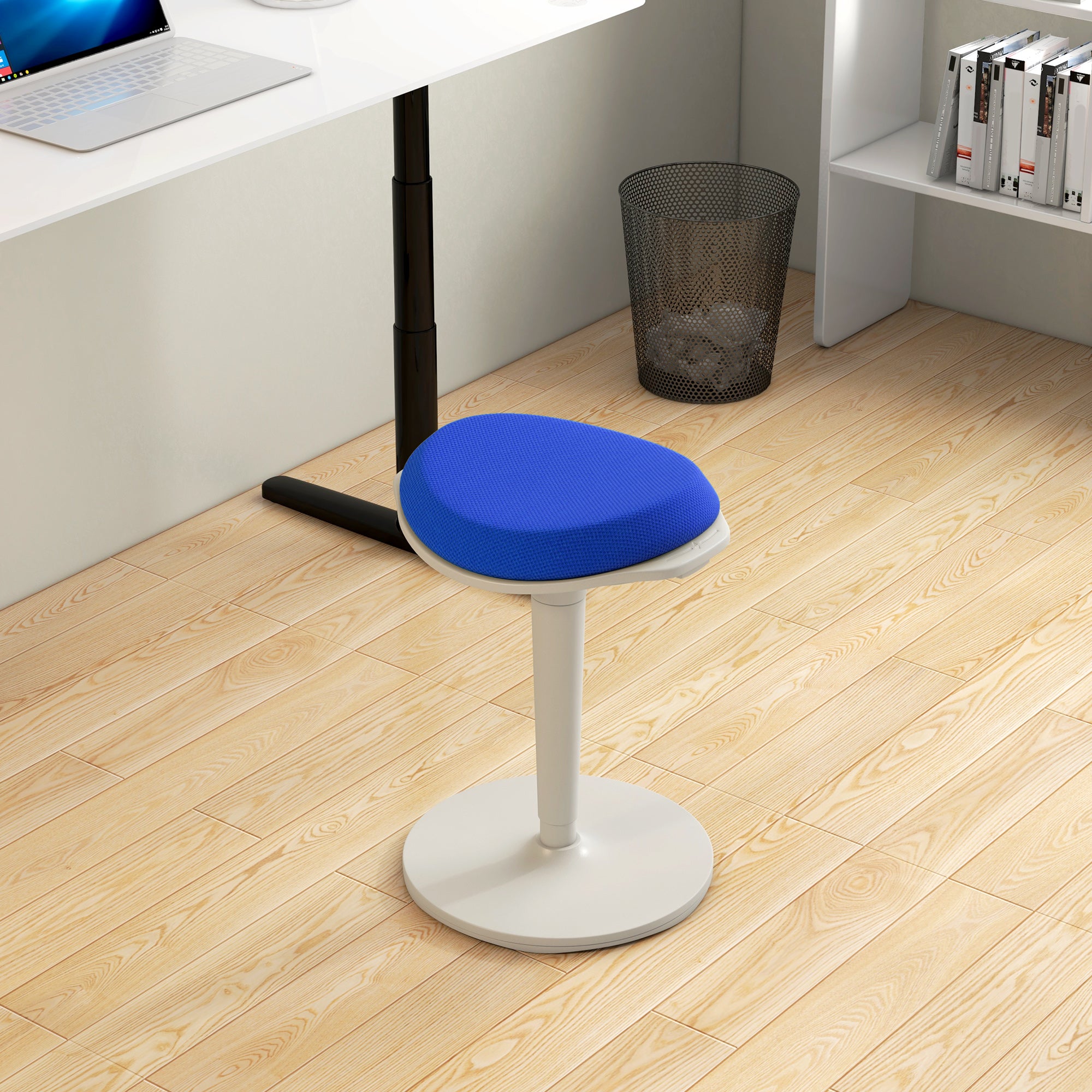 HOMCOM Standing Desk Chair, Backless Wobble Chair, 22.2-28.1 Inches, Ergonomic Adjustable Active Learning Stool for Office Desks, with Rocking Motion, Padded, Blue
