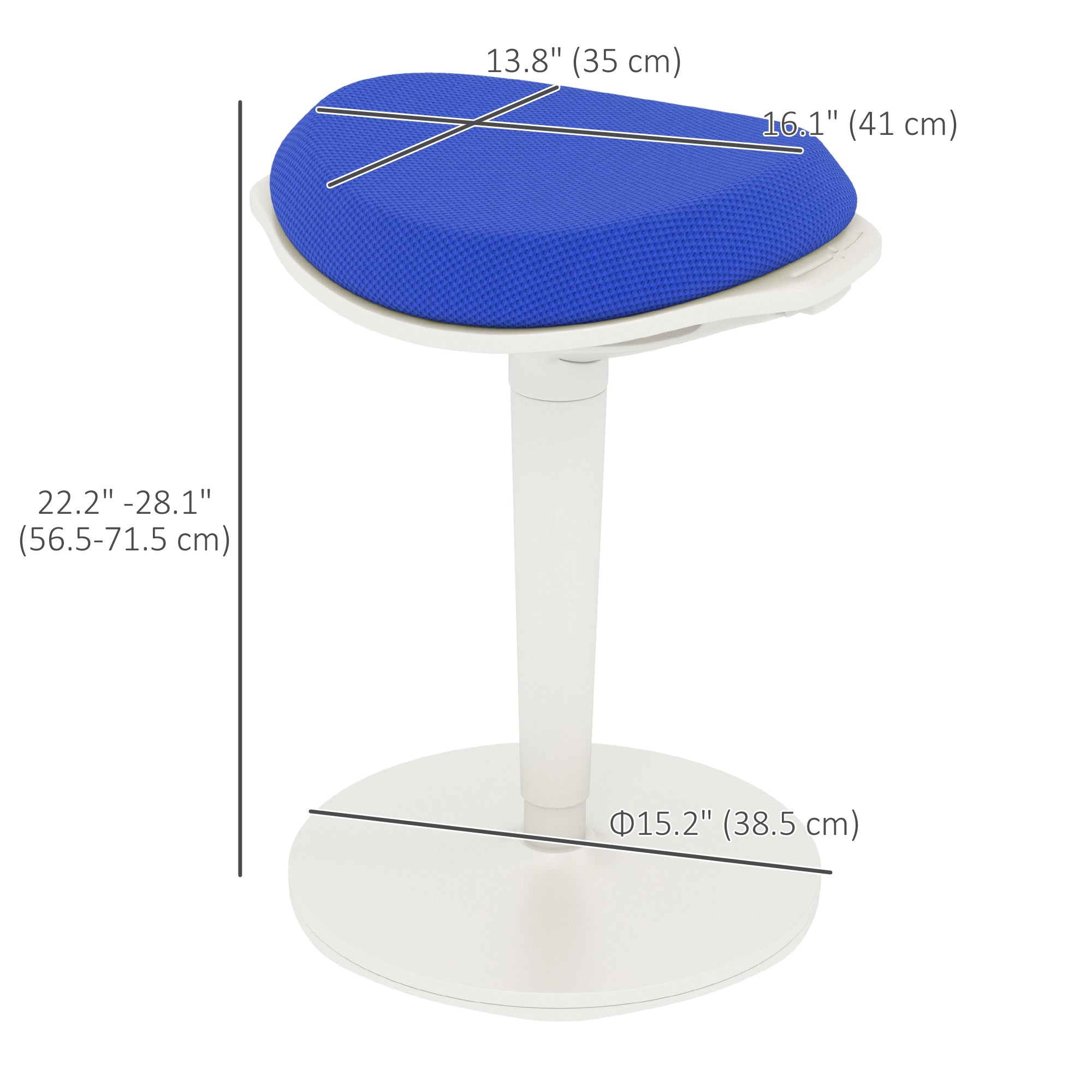 HOMCOM Standing Desk Chair, Backless Wobble Chair, 22.2-28.1 Inches, Ergonomic Adjustable Active Learning Stool for Office Desks, with Rocking Motion, Padded, Blue