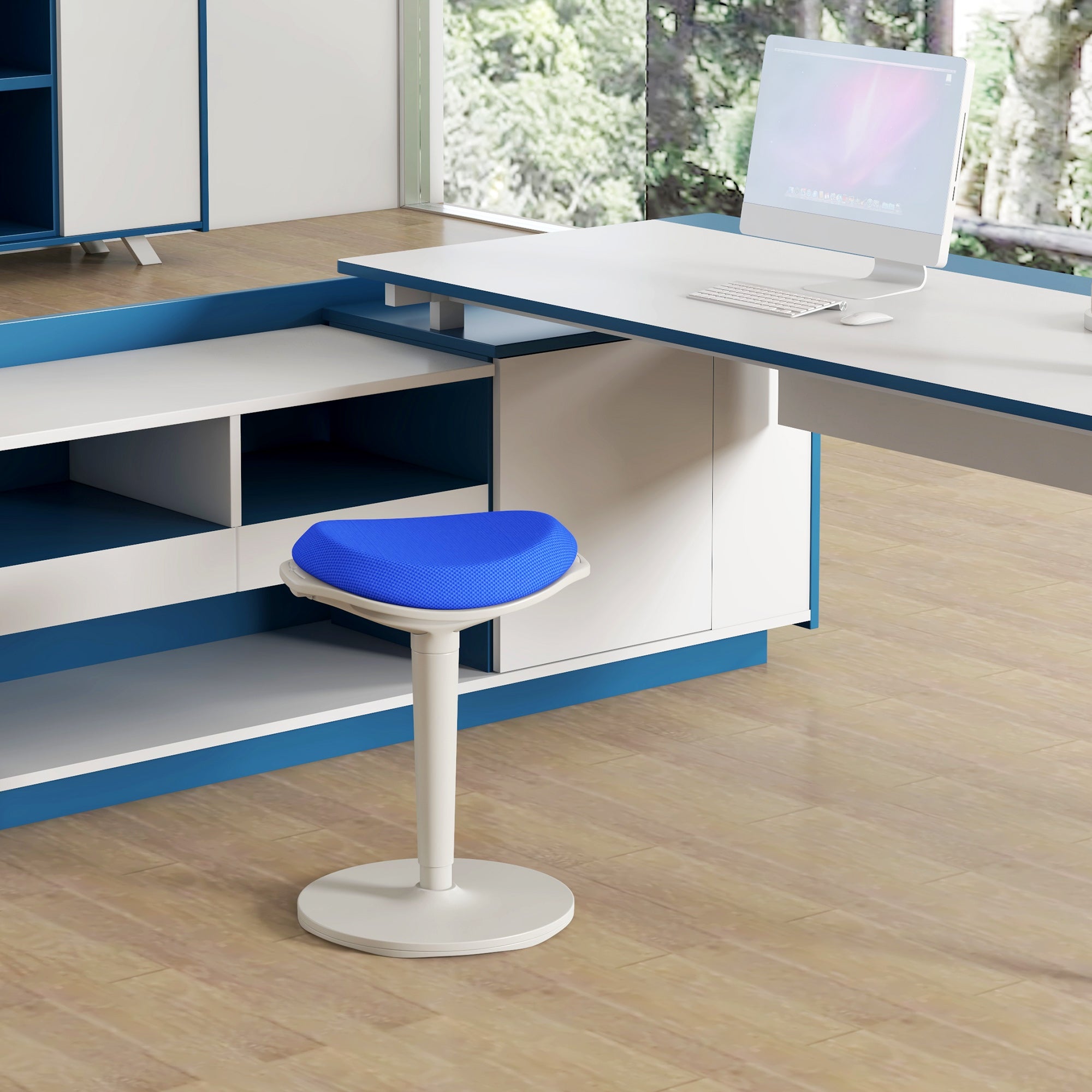 HOMCOM Standing Desk Chair, Backless Wobble Chair, 22.2-28.1 Inches, Ergonomic Adjustable Active Learning Stool for Office Desks, with Rocking Motion, Padded, Blue