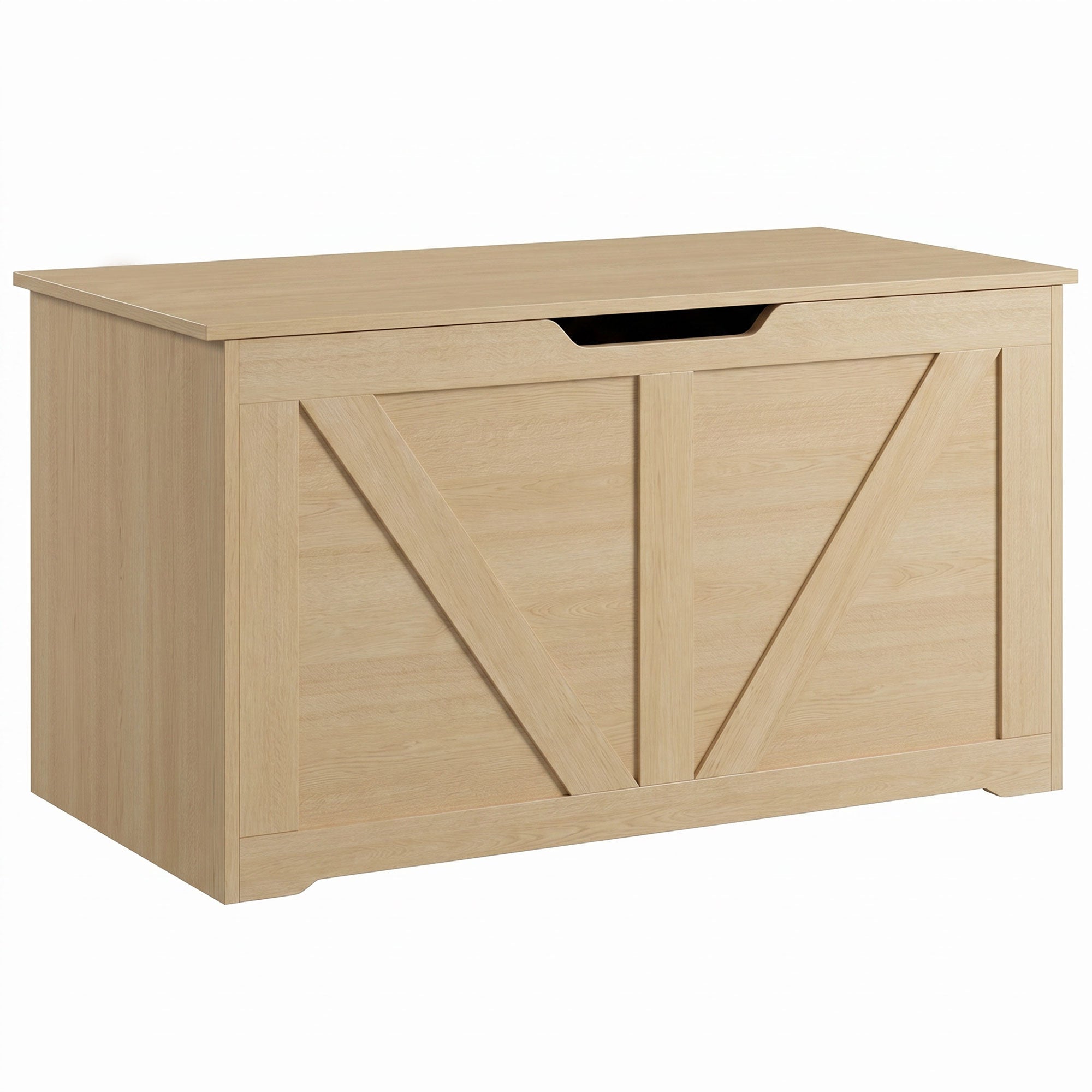100L Storage Chest, Shoe Storage Trunk Bench Box with Safety Hinge and U-shaped Cut-out Pull, Blanket Box Ottoman for Bedroom, Living Room, Entryway, 80 x 40 x 45 cm, Nature Wood Finish
