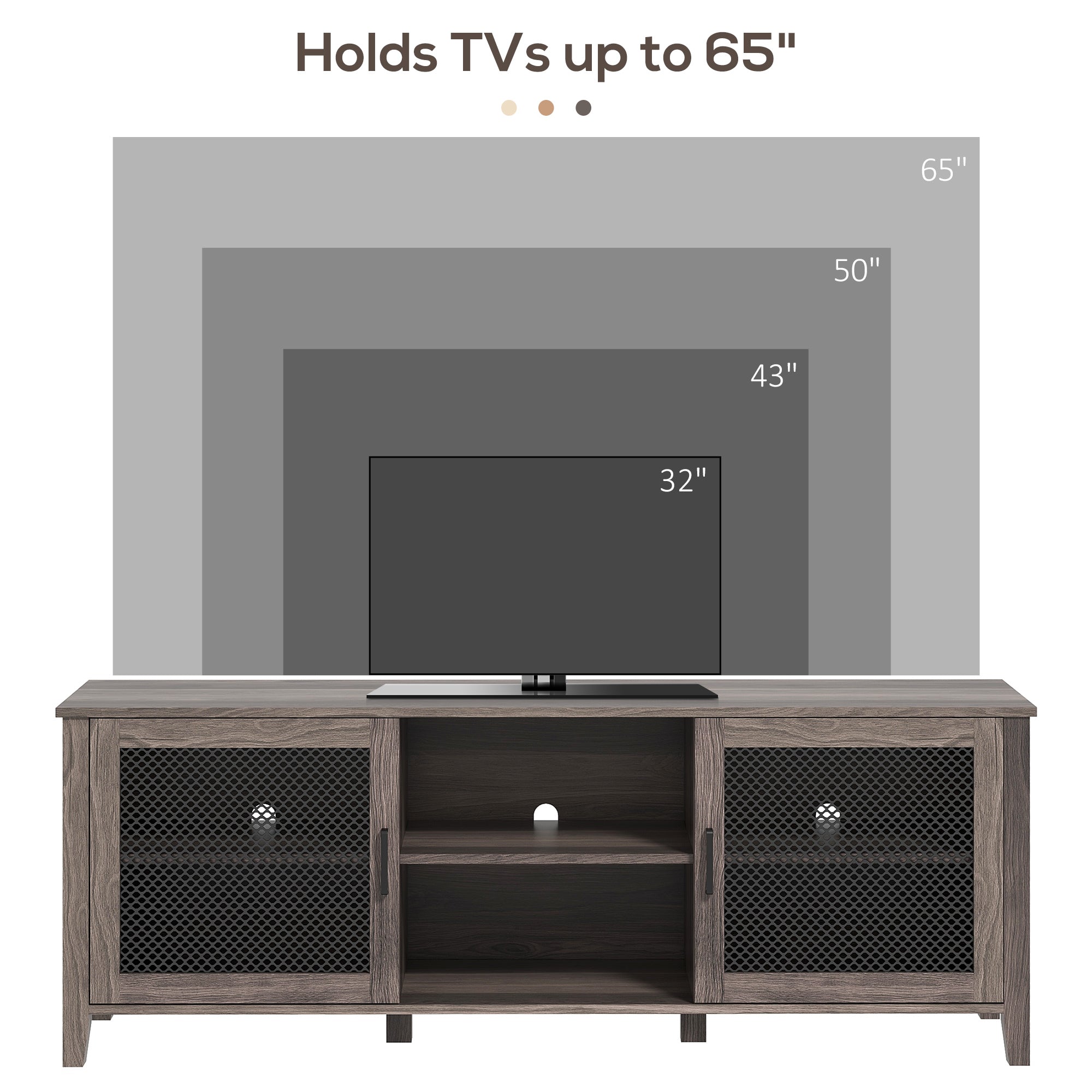 Industrial TV Cabinet Stand for TVs up to 65" Entertainment Center with Mesh Doors and Shelves Brown