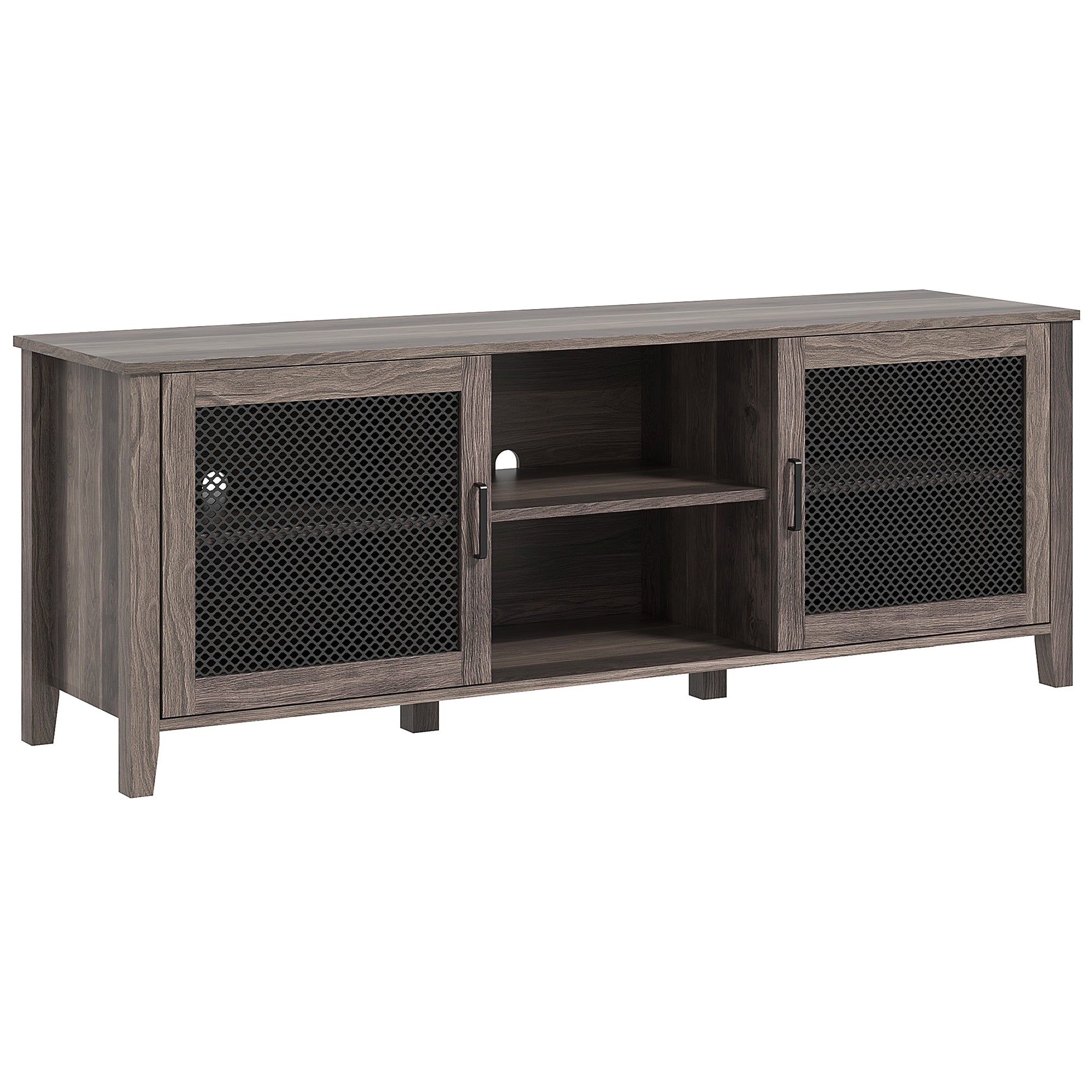 Industrial TV Cabinet Stand for TVs up to 65" Entertainment Center with Mesh Doors and Shelves Brown