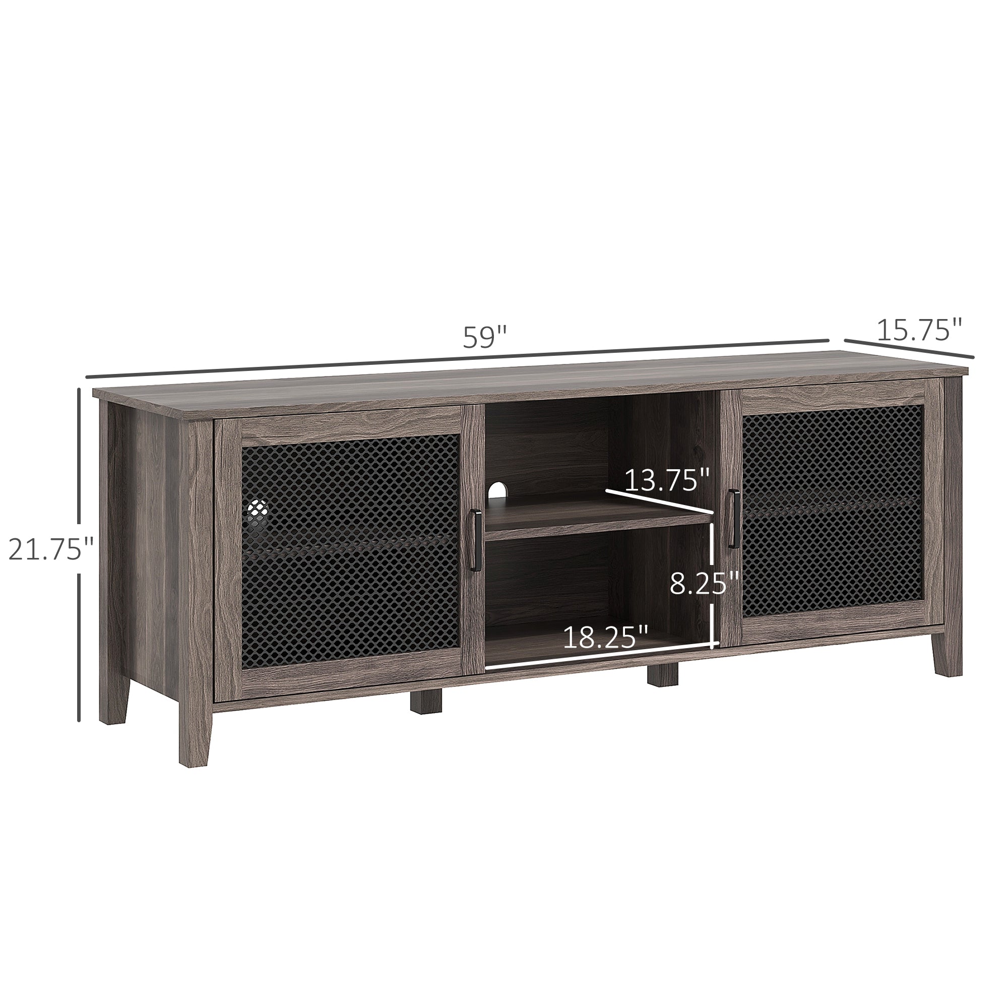 Industrial TV Cabinet Stand for TVs up to 65" Entertainment Center with Mesh Doors and Shelves Brown