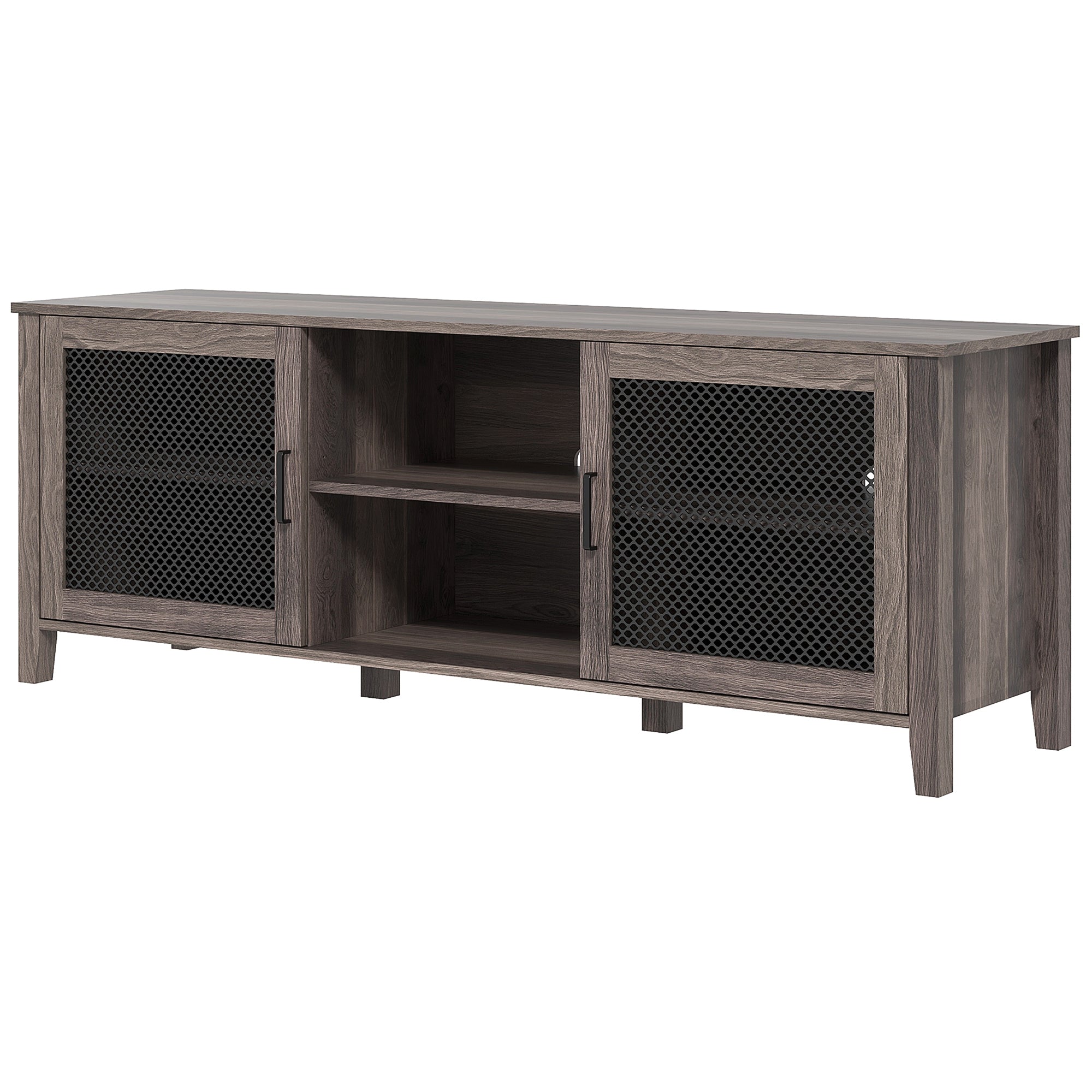 Industrial TV Cabinet Stand for TVs up to 65" Entertainment Center with Mesh Doors and Shelves Brown