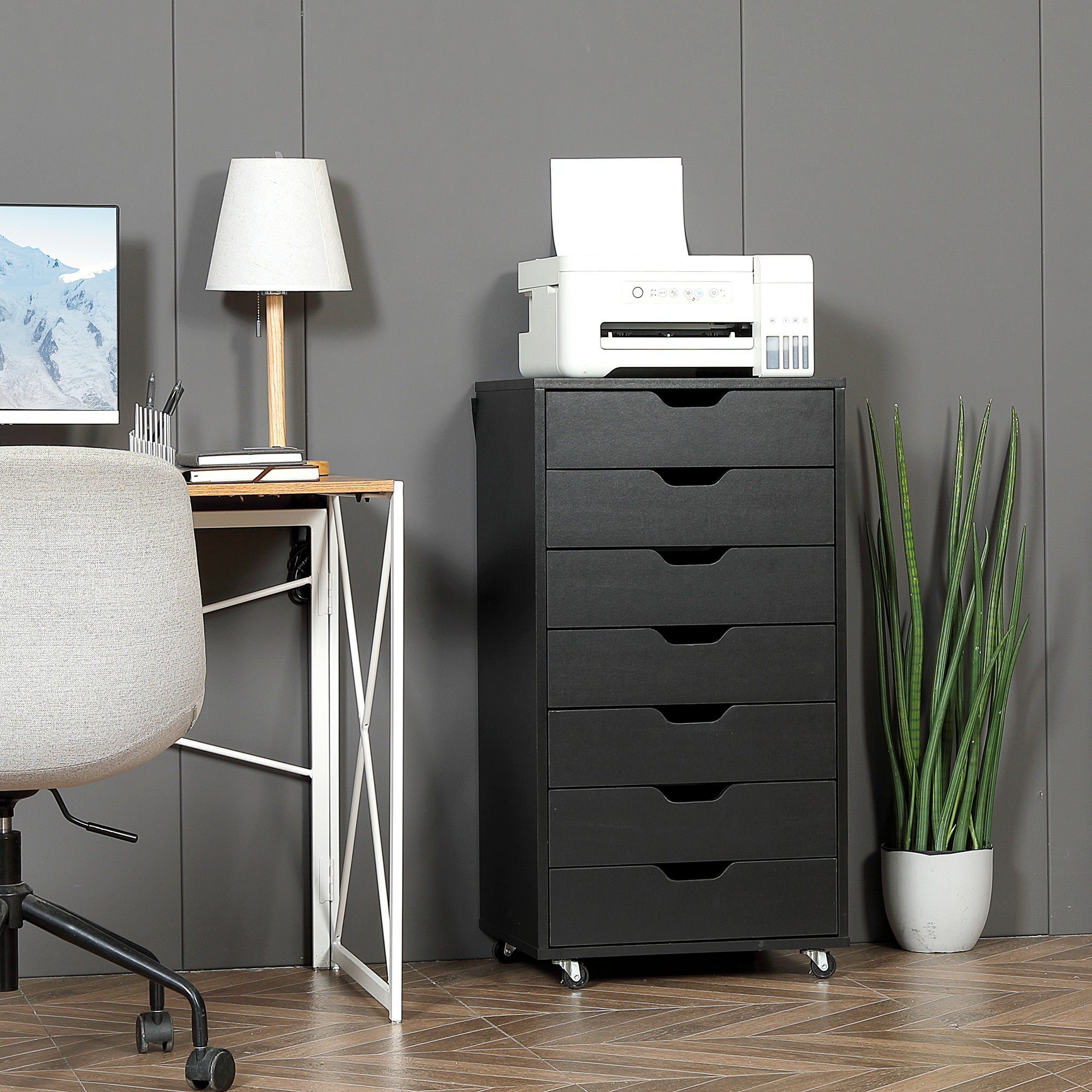Vinsetto Vertical Filing Cabinet, 7-drawer File Cabinet, Mobile Office Cabinet on Wheels for Study, Home Office, Black
