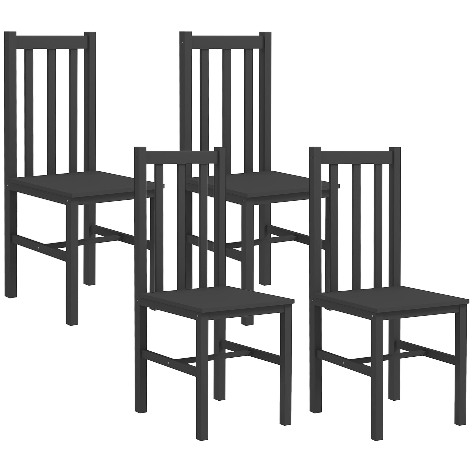 Farmhouse Dining Table Chairs, Set of 4 Pine Wood Kitchen Table Chairs with Slat Back for Living Room, Bedroom, Black