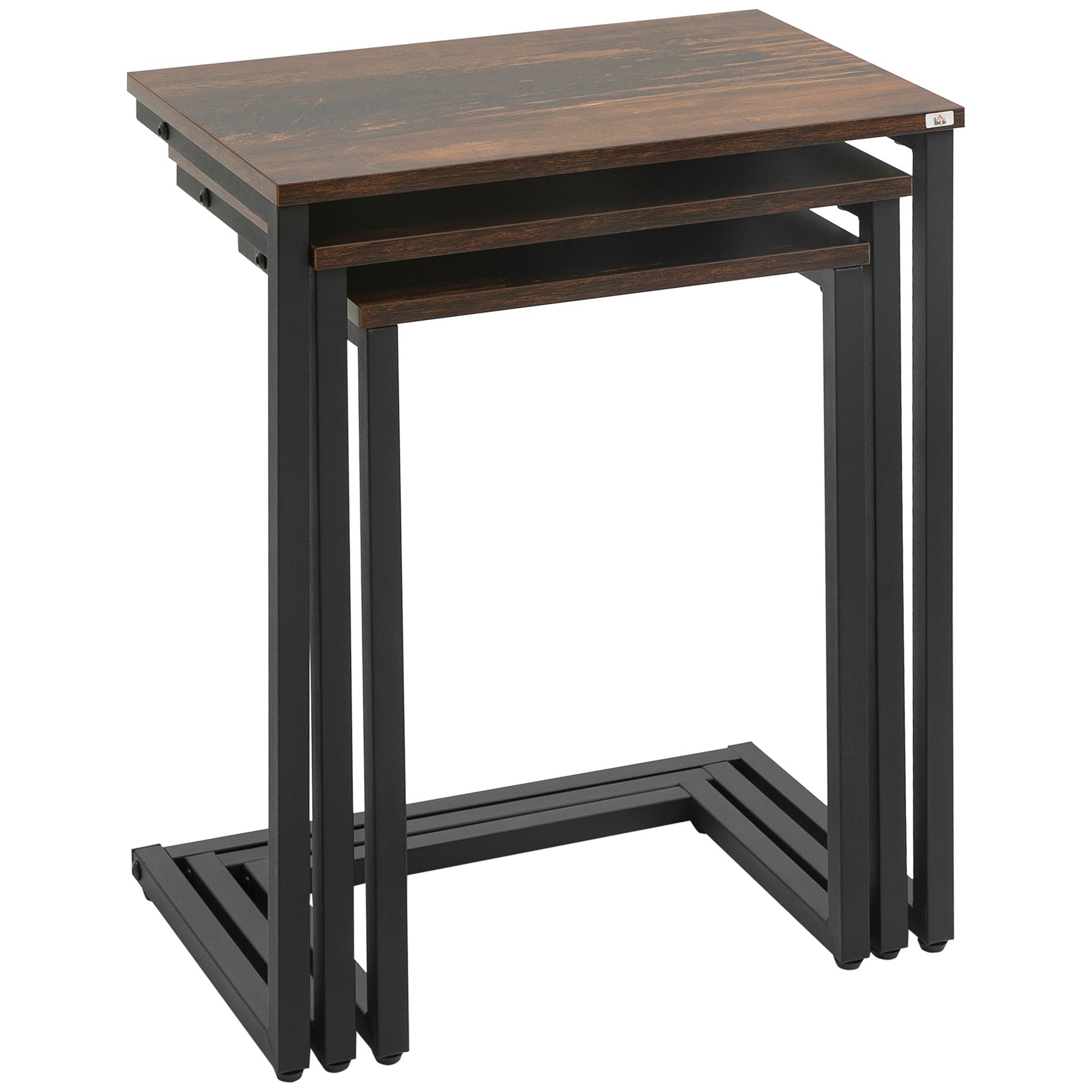 HOMCOM Nesting Side Tables Set of 3, C-Shaped Sofa Side Tables with Steel Frame for Sofa Couch and Bed, Rustic Brown