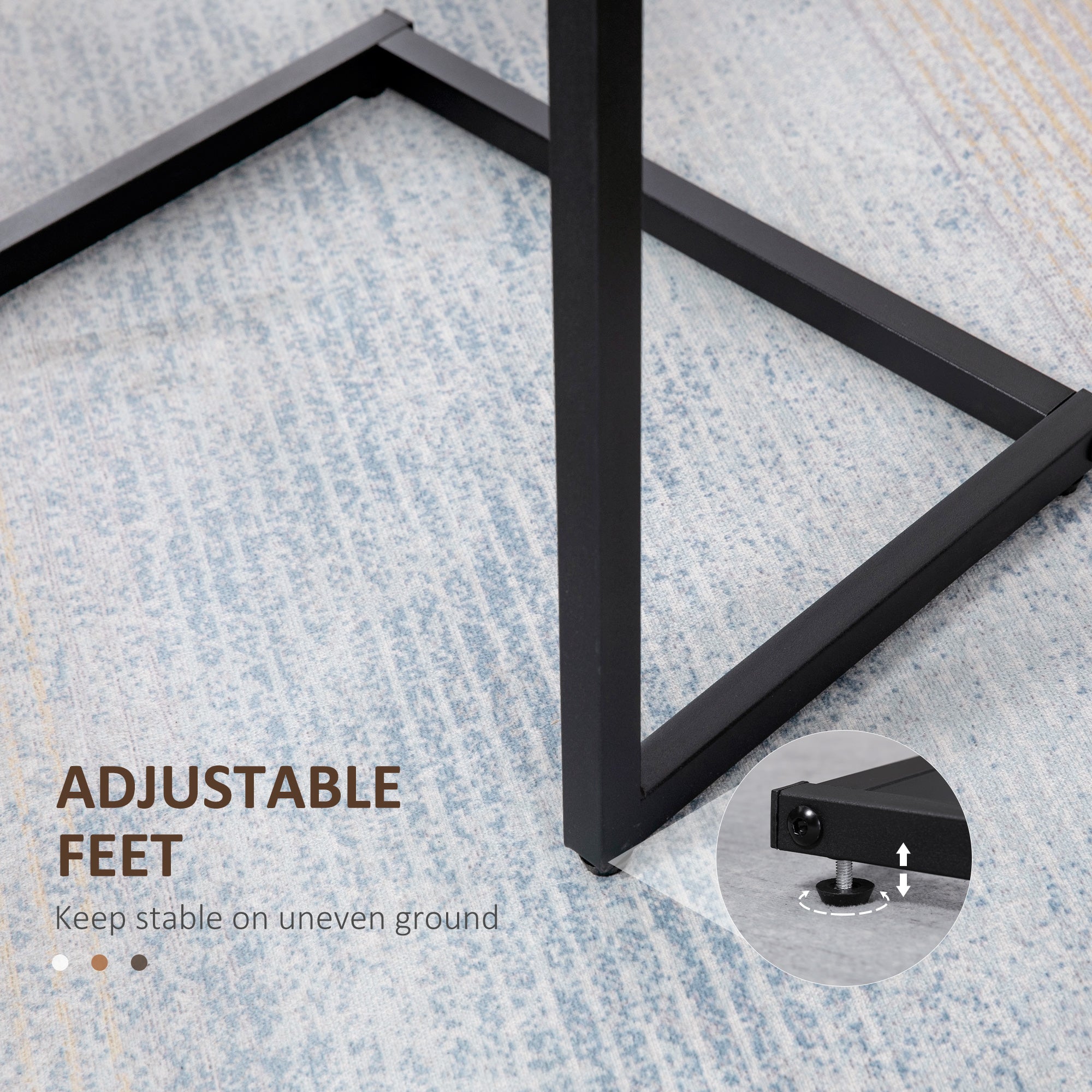 HOMCOM Nesting Side Tables Set of 3, C-Shaped Sofa Side Tables with Steel Frame for Sofa Couch and Bed, Rustic Brown