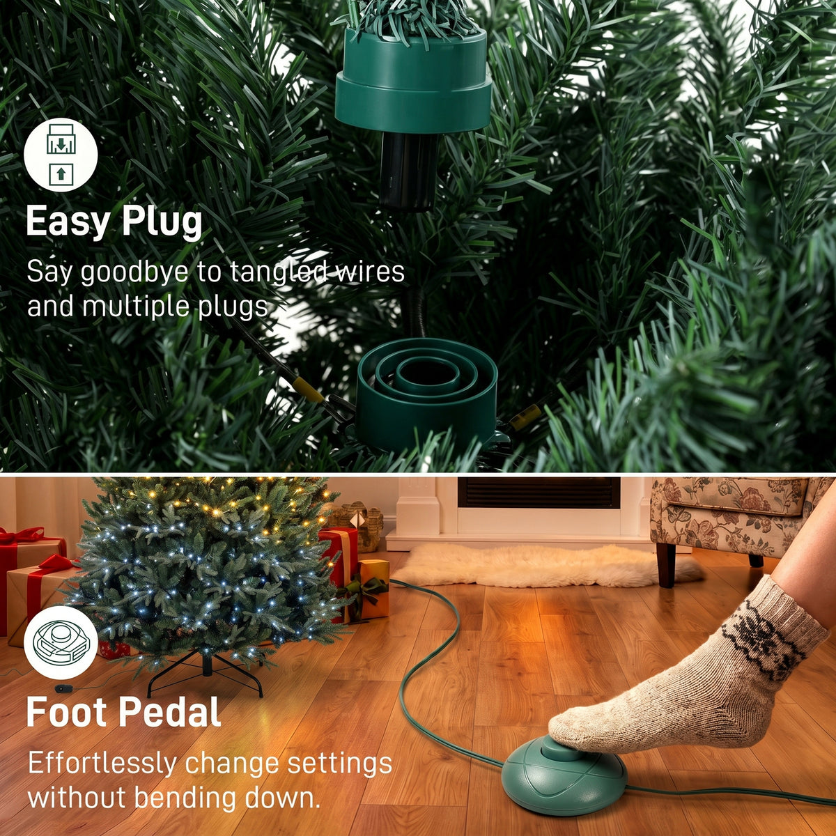 7.5ft Prelit Christmas Tree with Colourful DIY LEDs, Frasier Grande Fir, Hinged Xmas Tree with Remote, 12 Modes, Daily Timer, Dense Tips, Adjustable Brightness