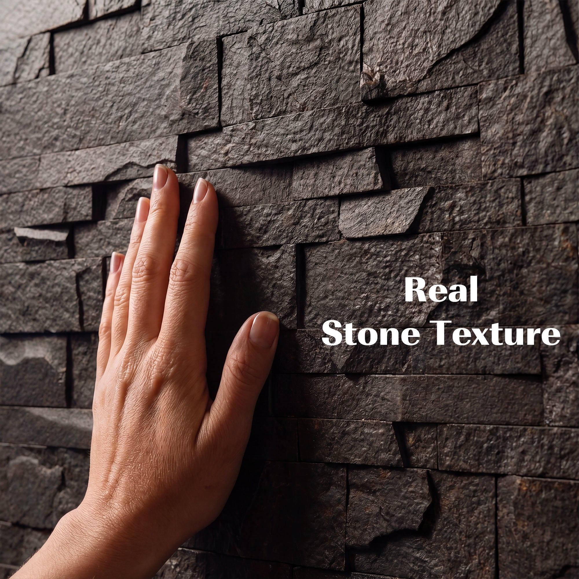 8-Pack 3D Faux Stone Wall Panels, Lightweight Polyurethane Panels for Interior and Exterior Accent Walls, Water-Resistant, 4' x 2', Cover 61.8 Sq.Ft., 0.8" Thick, Black