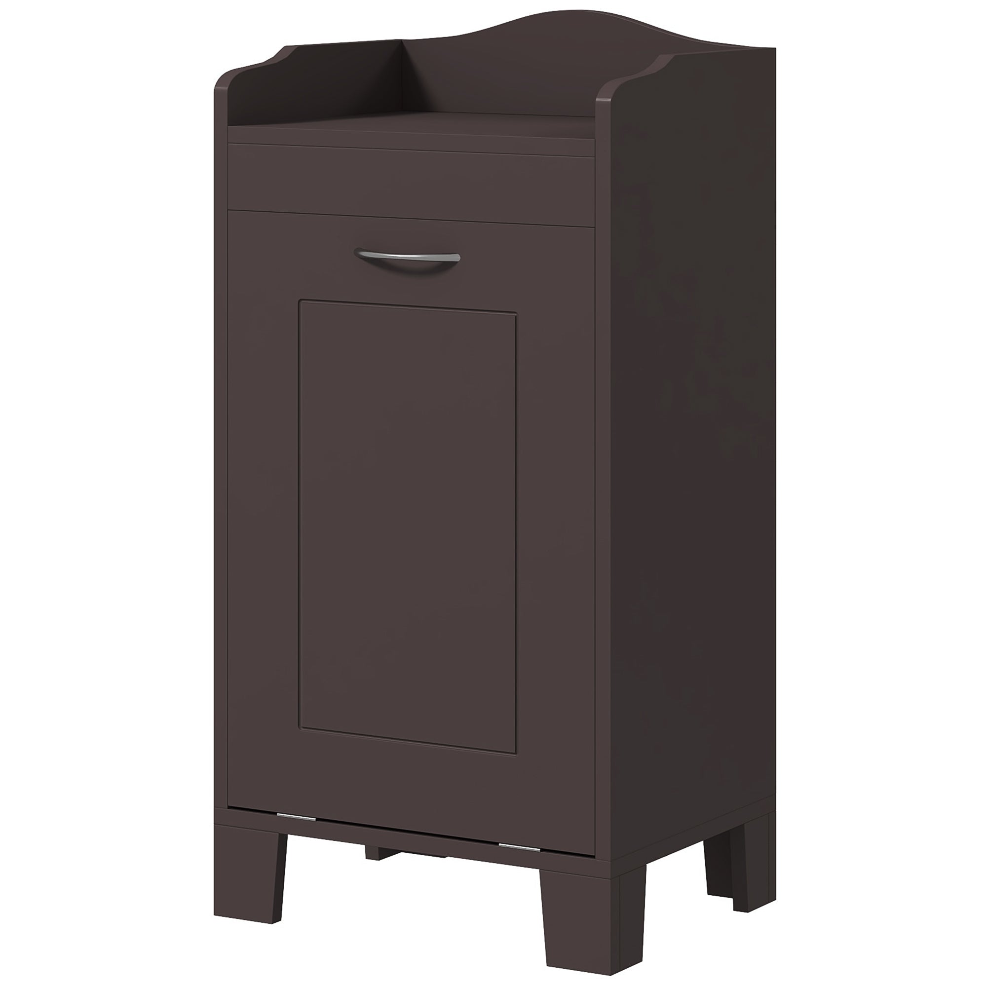 Tilt-out Laundry Storage Cabinet with Tabletop and Compartment Hamper, Coffee