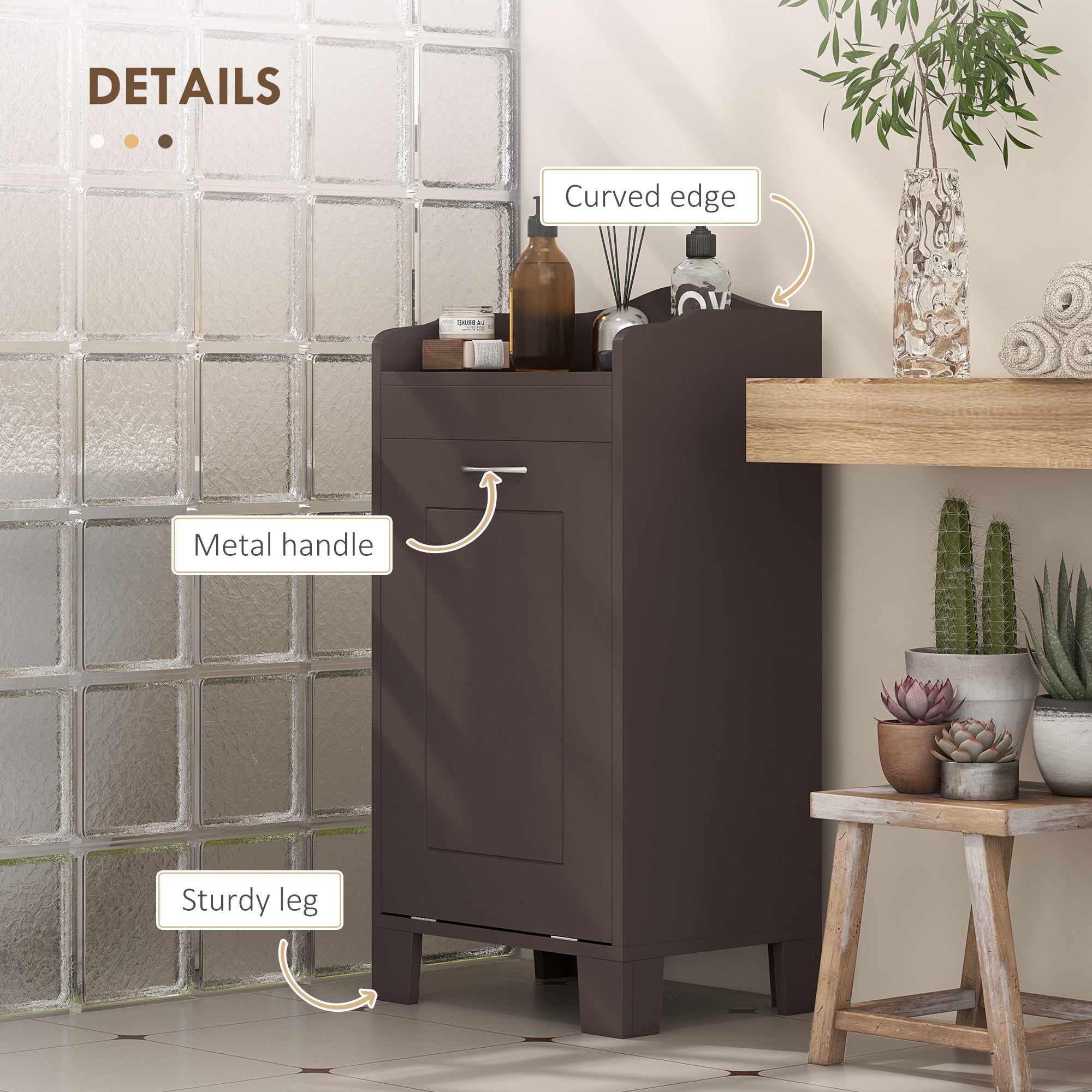 Tilt-out Laundry Storage Cabinet with Tabletop and Compartment Hamper, Coffee