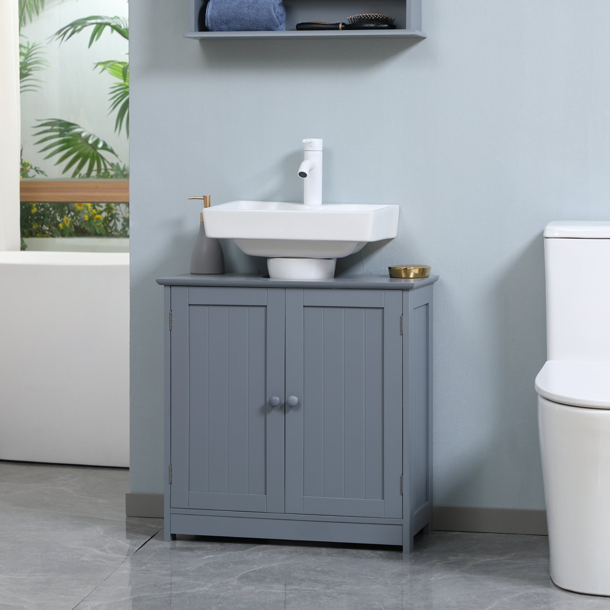 Under Sink Bathroom Cabinet with 2 Doors and Shelf Pedestal Sink Vanity Cabinet Gray